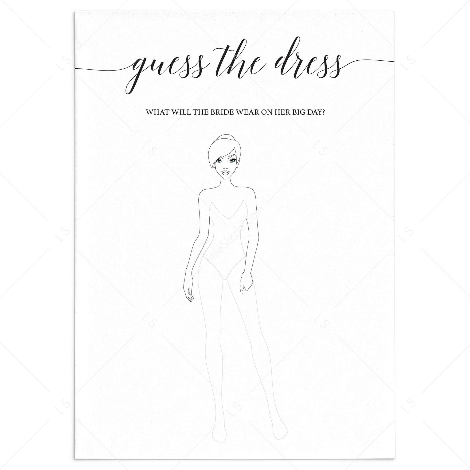 Guess The Dress Game Template Elegant Bridal Shower Game Guess Her