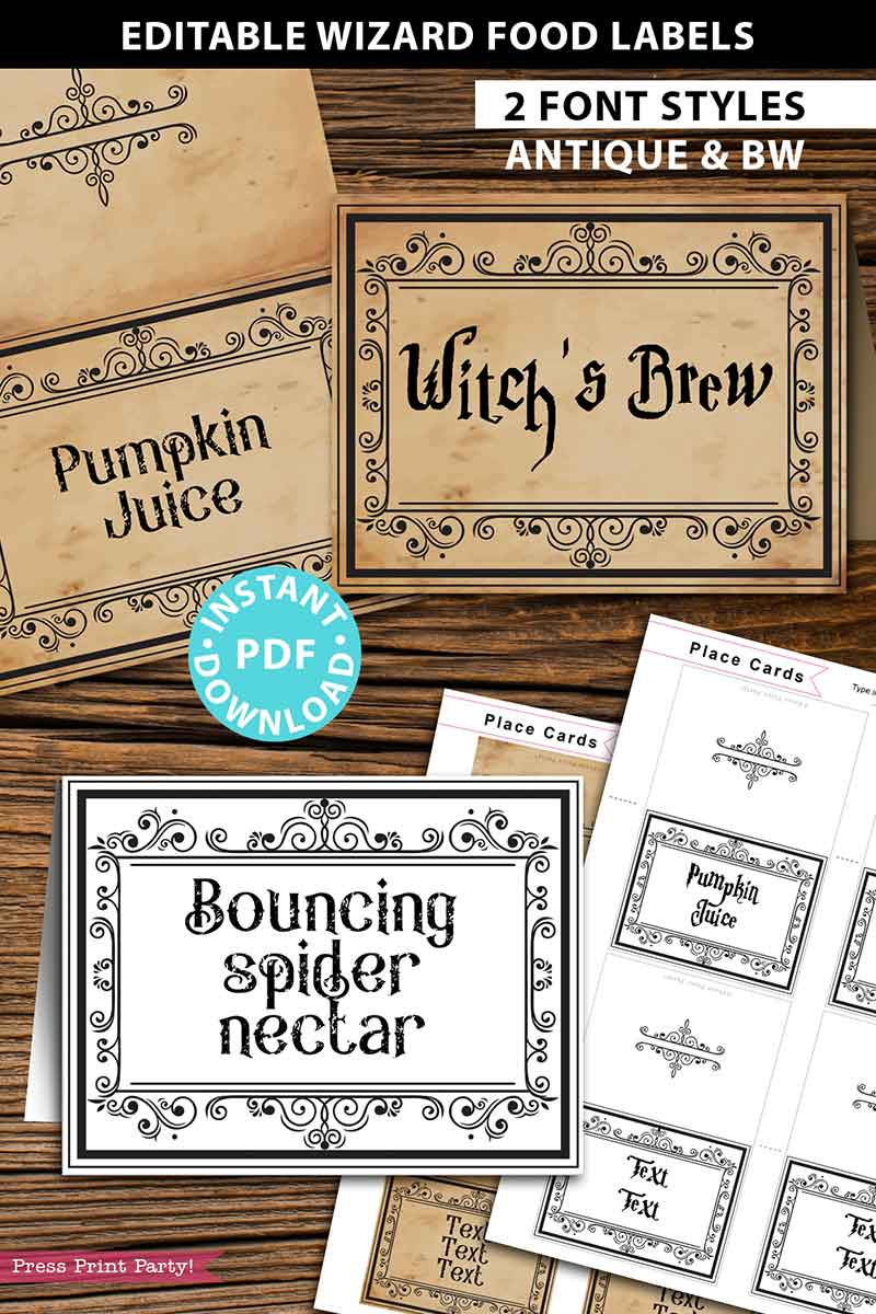 Halloween or Harry Potter Food Label Printables Tent Cards