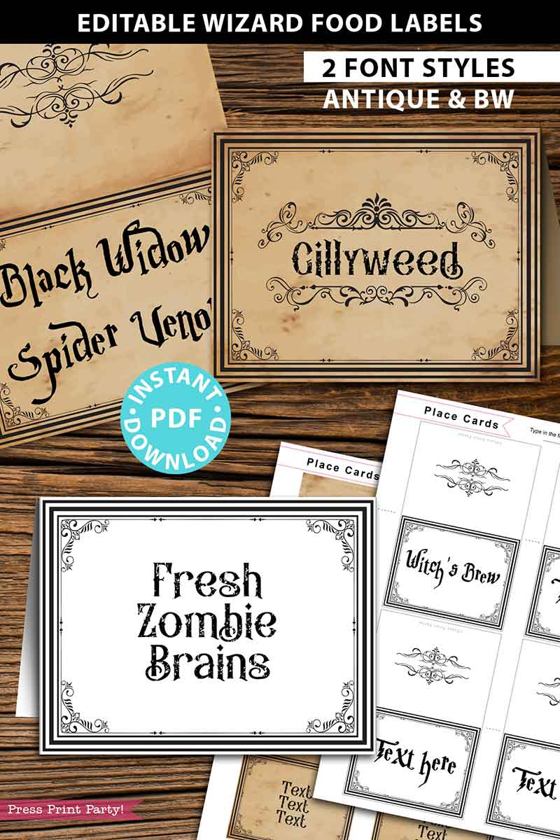 Halloween or Harry Potter Food Label Printables