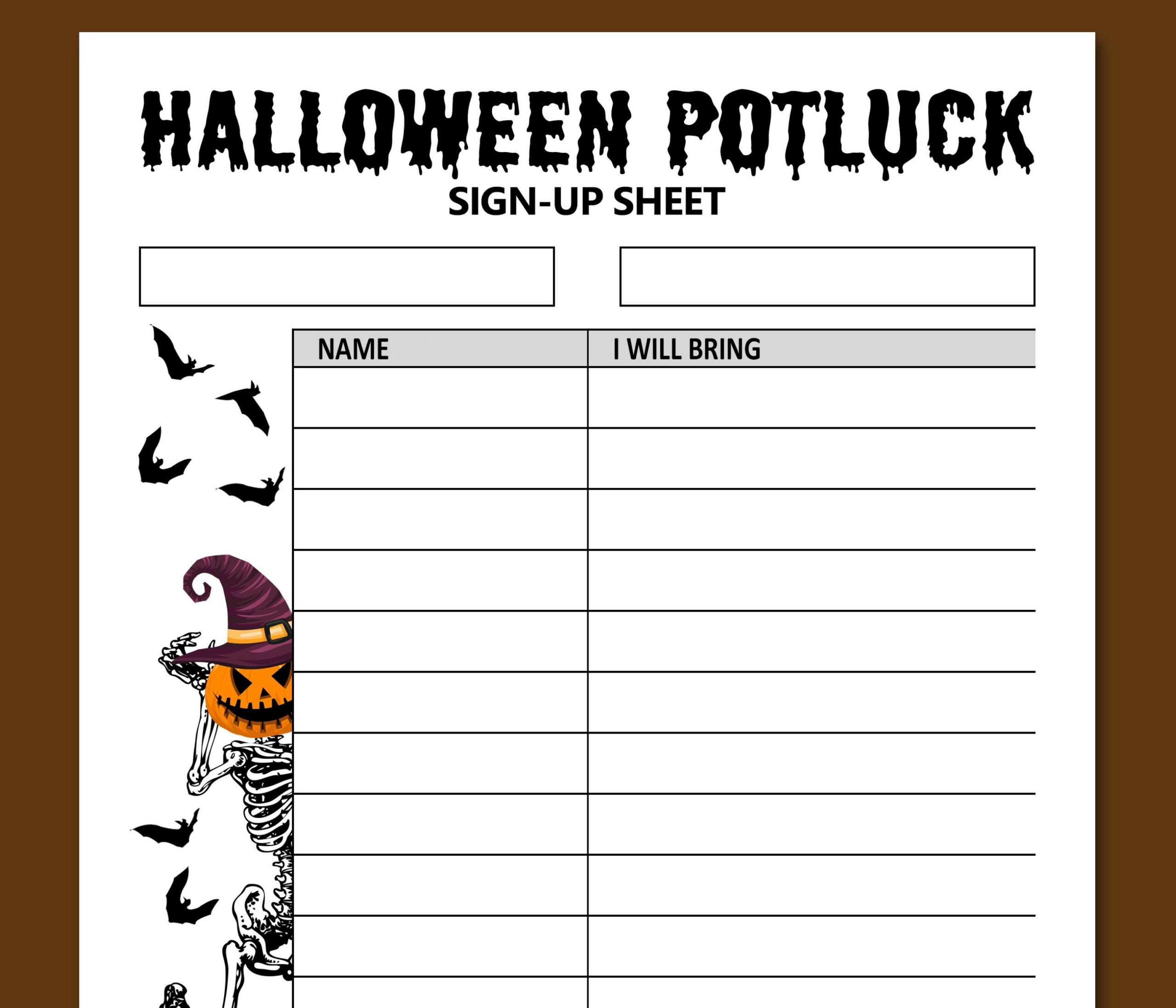 Halloween Potluck Sign Up Sheet Druckbarer Buchstabe  - Etsy