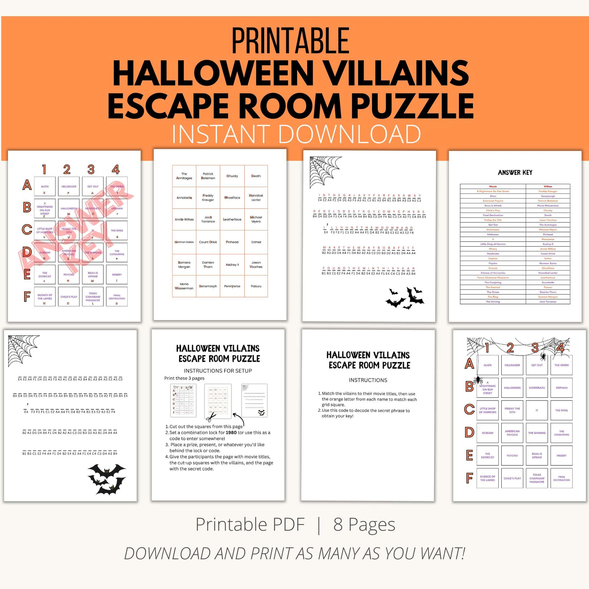 Halloween Villains Escape Room Puzzle - A Spooky Printable Adventure