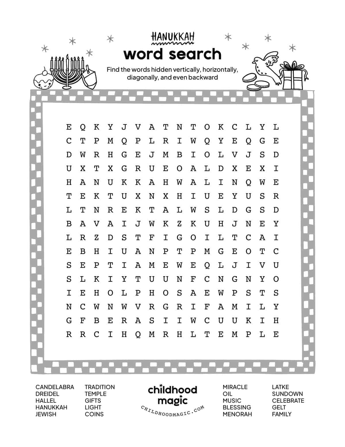 Hanukkah Word Search - Childhood Magic