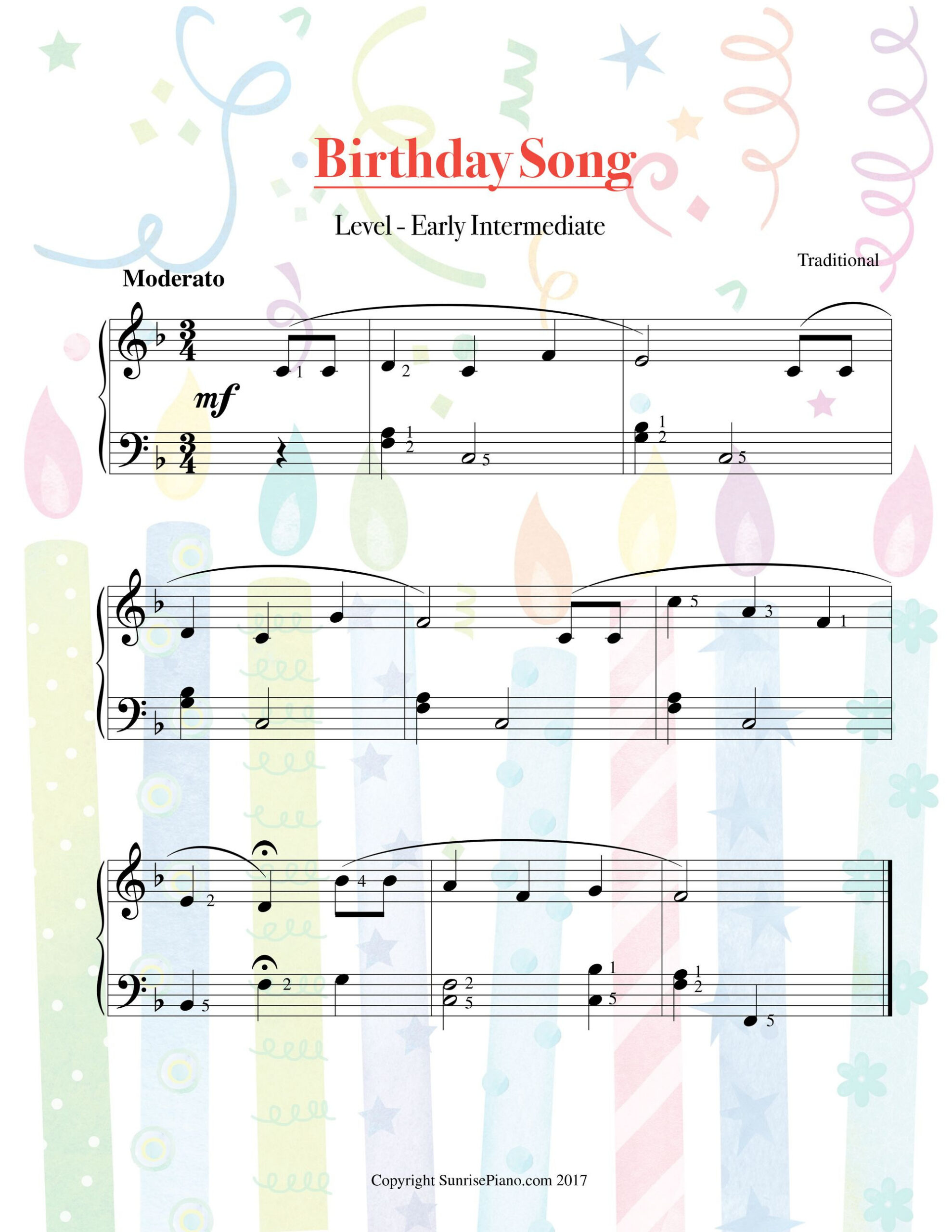 Happy Birthday Song - Early Intermediate Piano Sheet Music