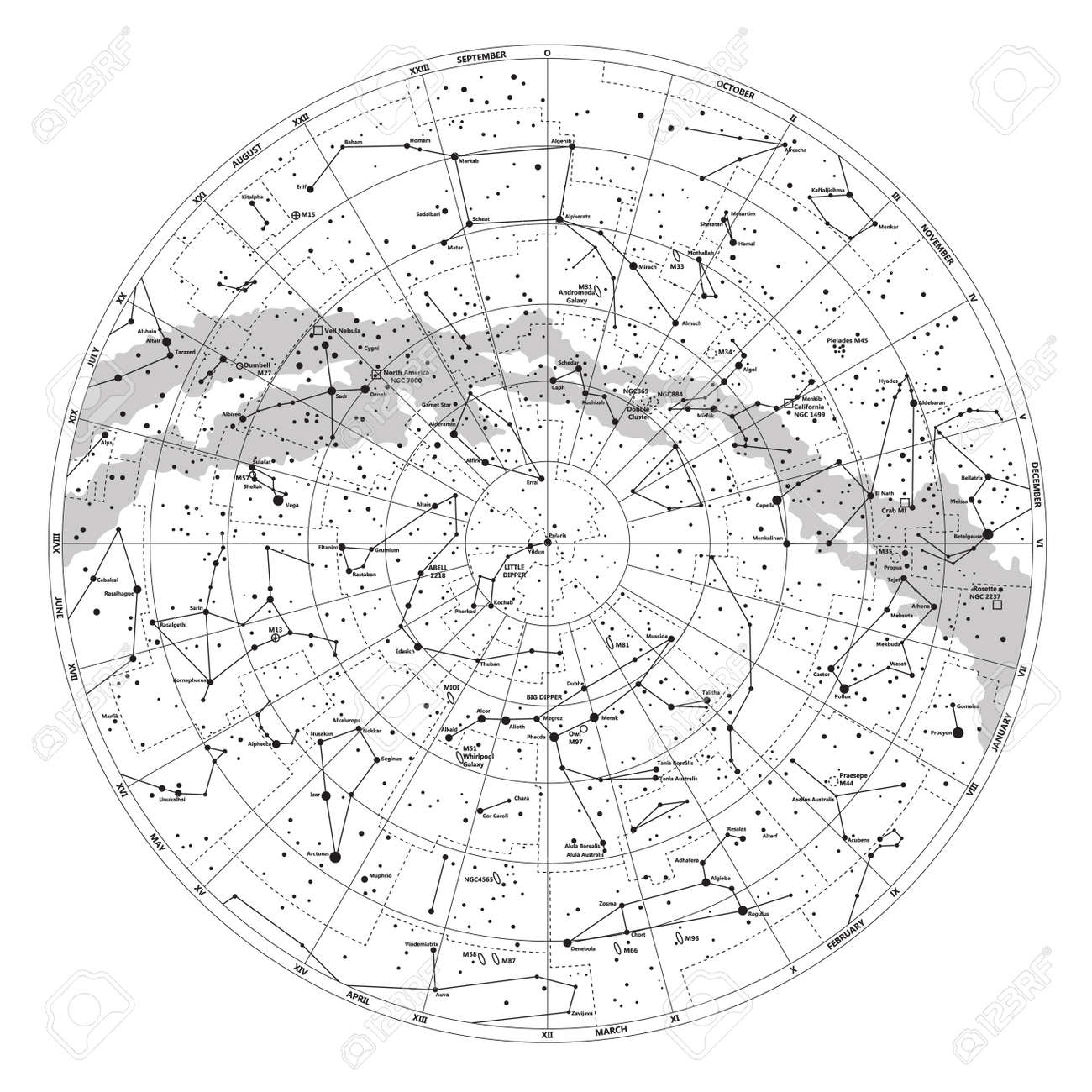 High Detailed Sky Map Of Northern Hemisphere With Names Of Stars