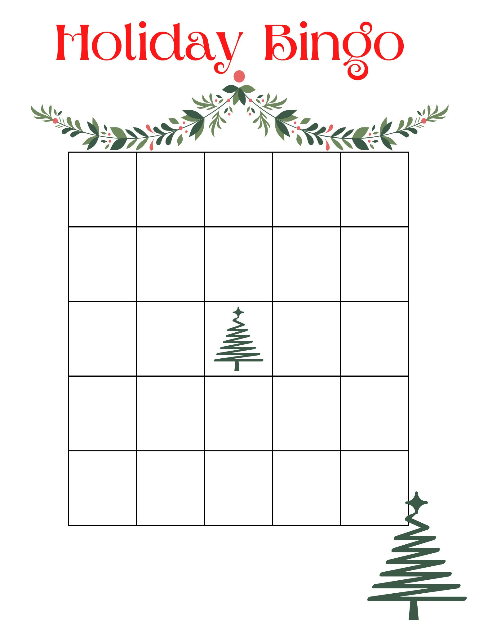 Holiday Christmas Bingo Printable – Blank Fill-in Game (digital