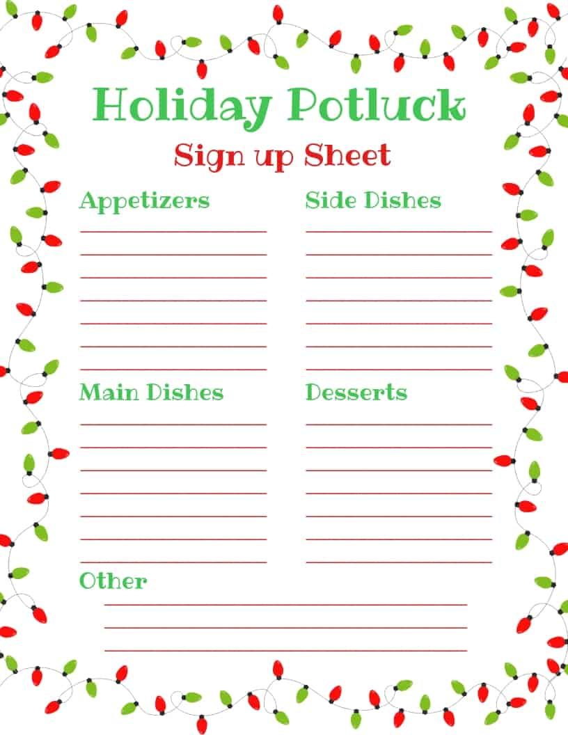 Holiday Potluck Sign up Sheet - Holiday Potluck Sign up Sheet -