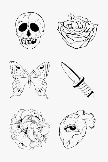 Horror tattoo flash sheet printable Images - Free Download on Freepik