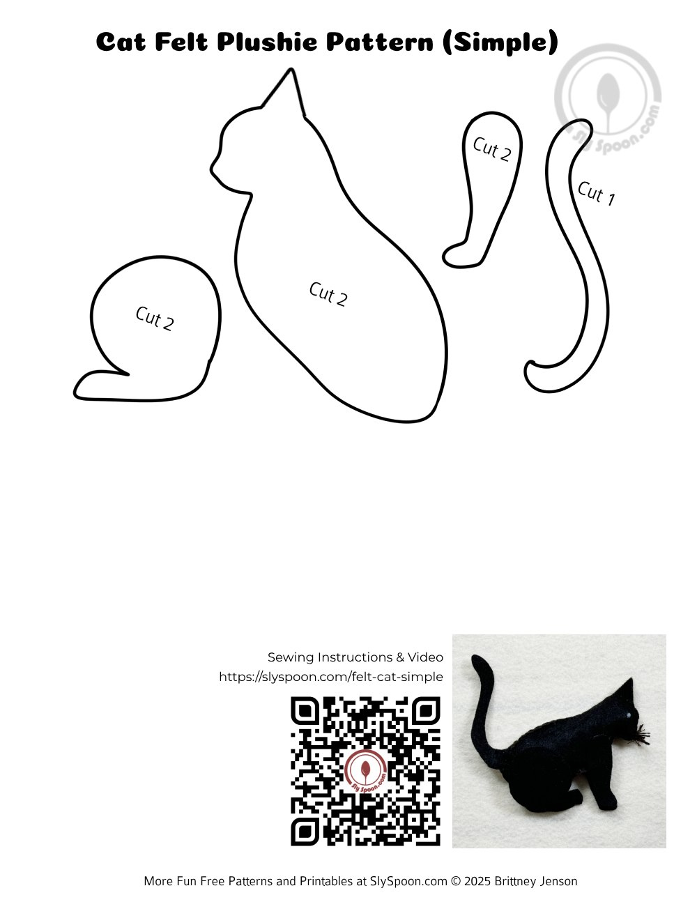 How to Hand Sew a Simple Felt Kitty Cat Kitten - Free Printable
