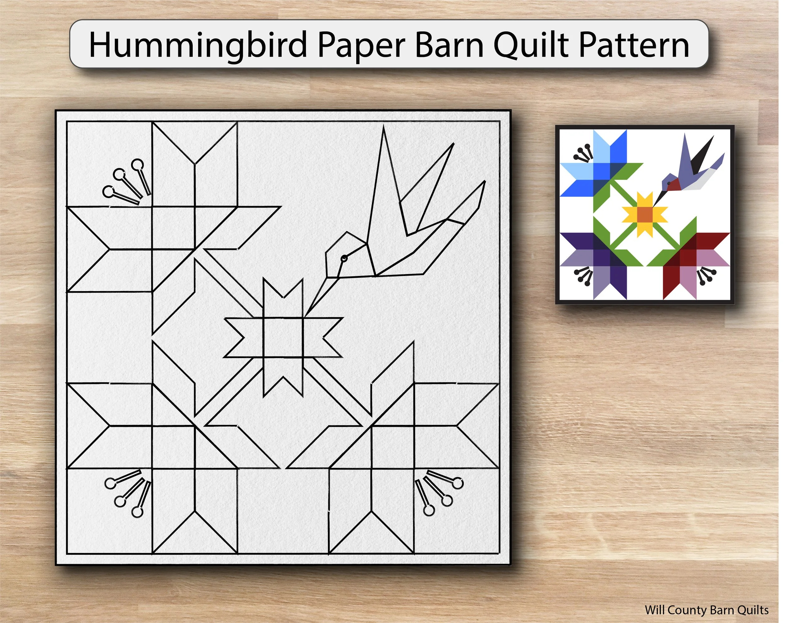 Hummingbird Paper Barn Quilt Pattern — Will County Barn Quilt Trail