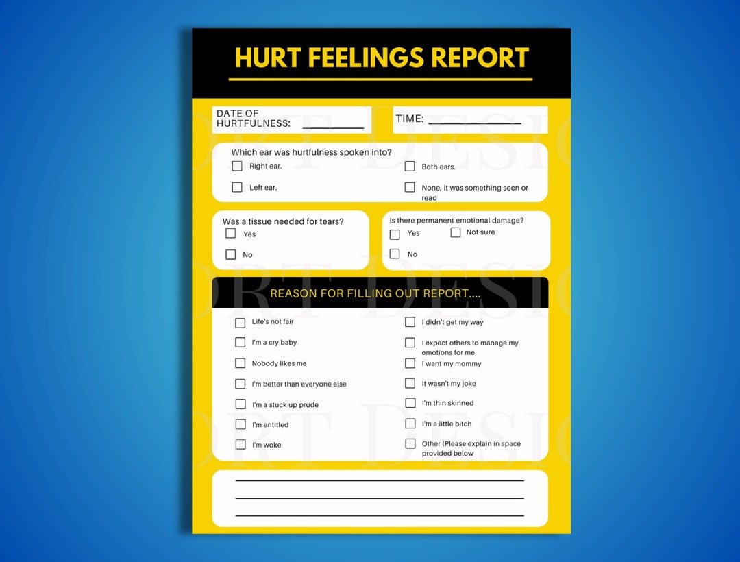 Hurt Feeling Report Full Color PDF Printable Funny Office Prank Gift Joke Form Sarcastic Humor Coworker Boss Birthday Funny Lists Novelty - Etsy Hurt Feeling Report Full Color PDF Printable Funny Office Prank Gift Joke Form Sarcastic Humor Coworker Boss Birthday Funny Lists Novelty - Etsy