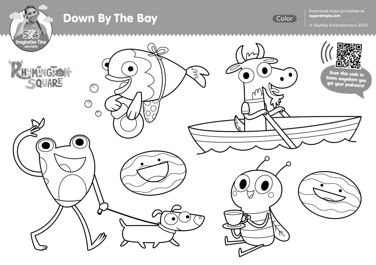 Imagination Time - Down By The Bay Coloring Page - Super Simple