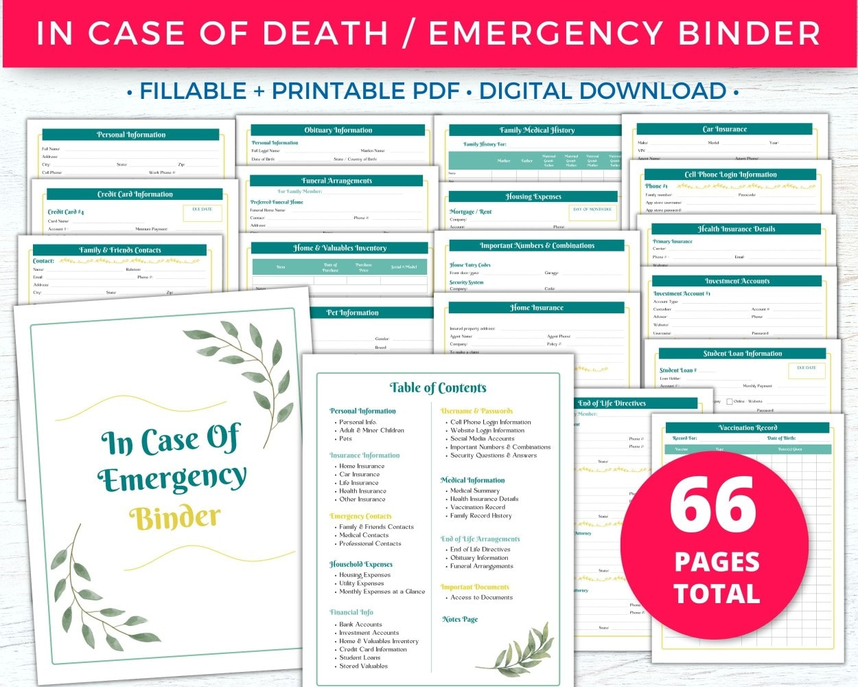 In Case of Emergency Binder Printable + Fillable PDF Bundle