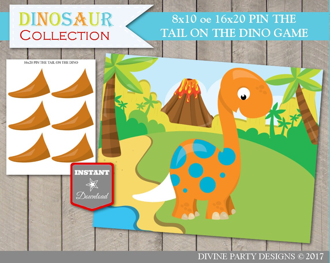 INSTANT DOWNLOAD Printable Pin the Tail on the Dinosaur x or INSTANT DOWNLOAD Printable Pin the Tail on the Dinosaur x or