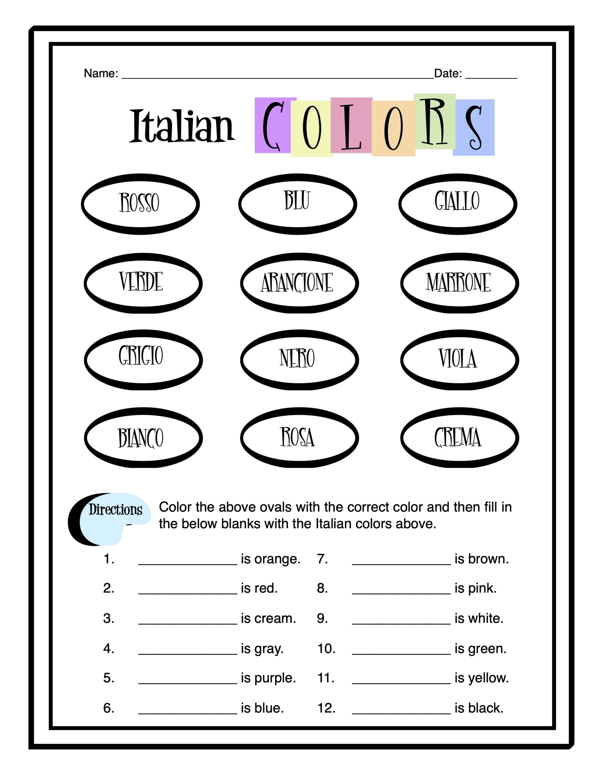 Italian Colors Worksheet Packet  Made By Teachers
