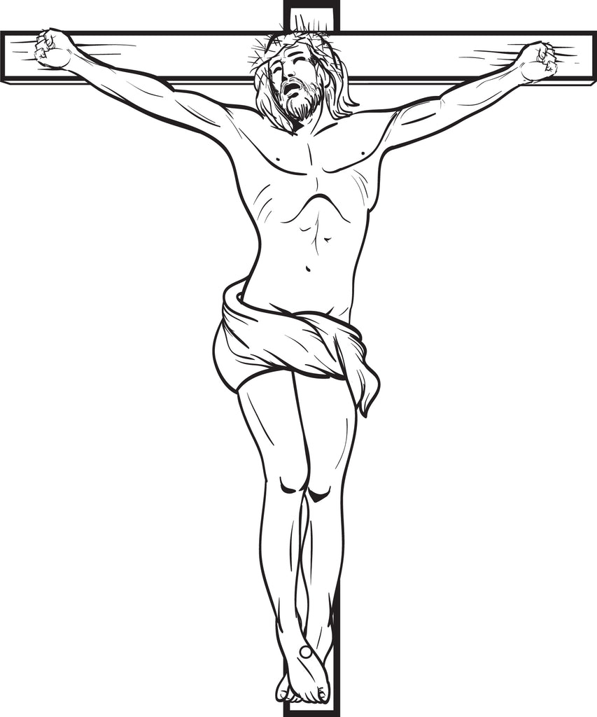 Jesus Crucified On The Cross Printable Coloring Page for Kids