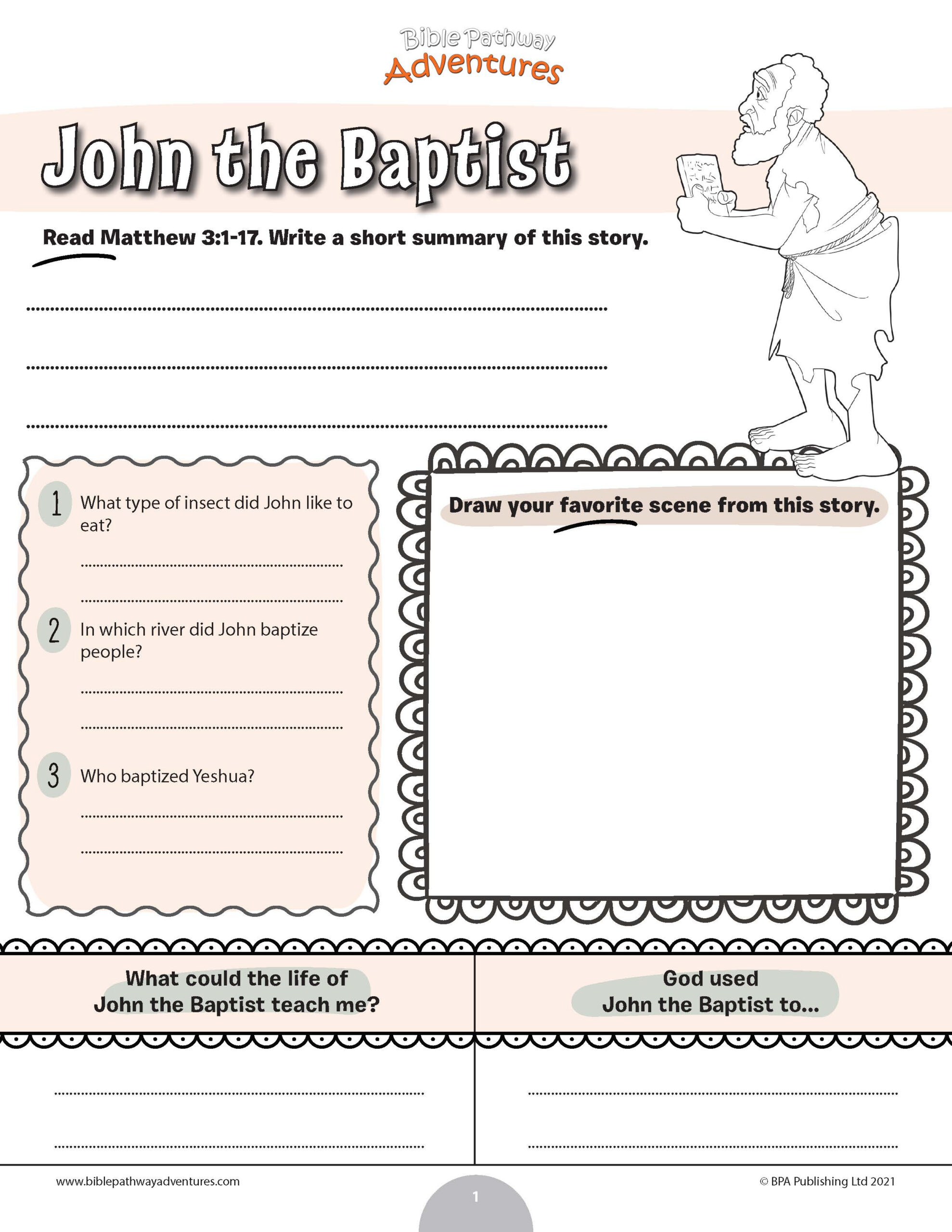 John the Baptist Bible worksheet (PDF) – Bible Pathway Adventures