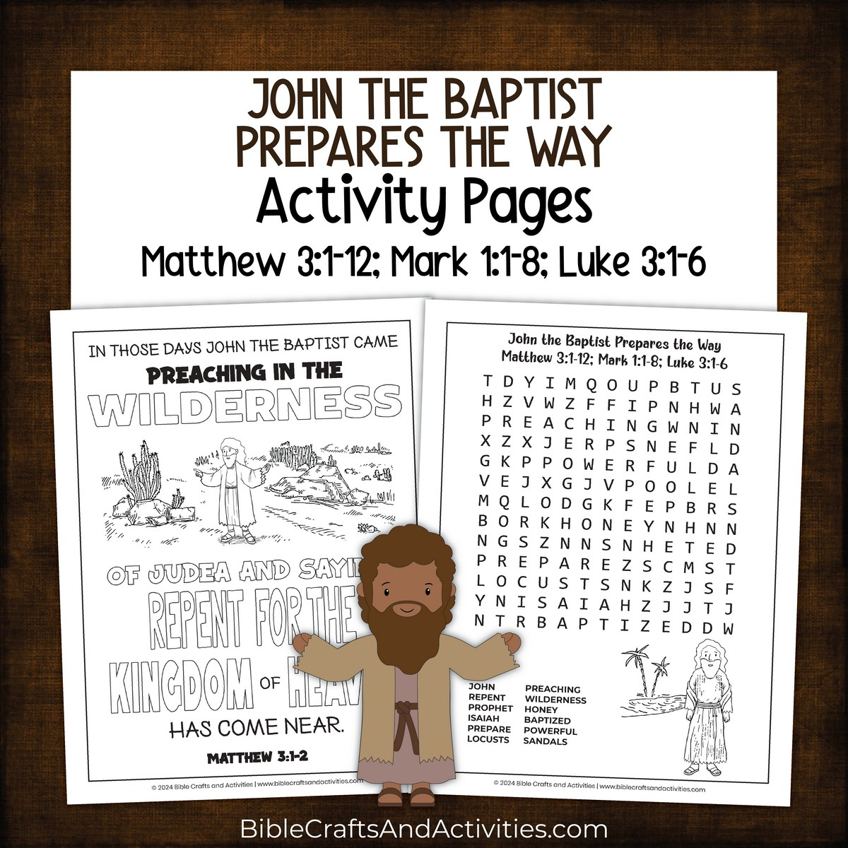 John the Baptist Prepares the Way Activity Pages - Bible Crafts Shop