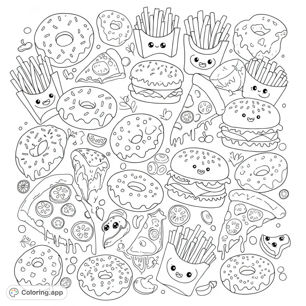 Kawaii Fast Food Feast - Coloring