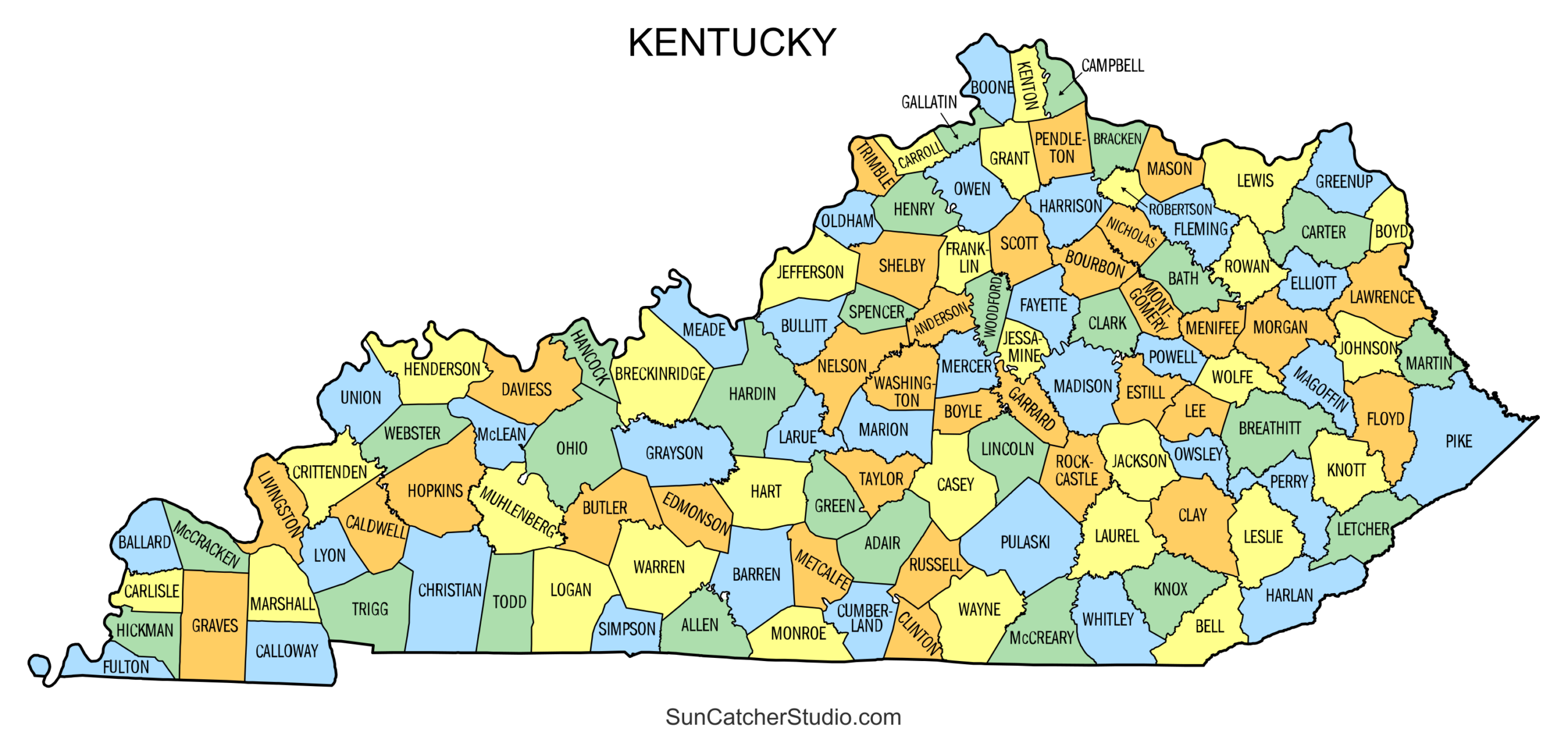 Kentucky County Map (Printable State Map with County Lines) – Free