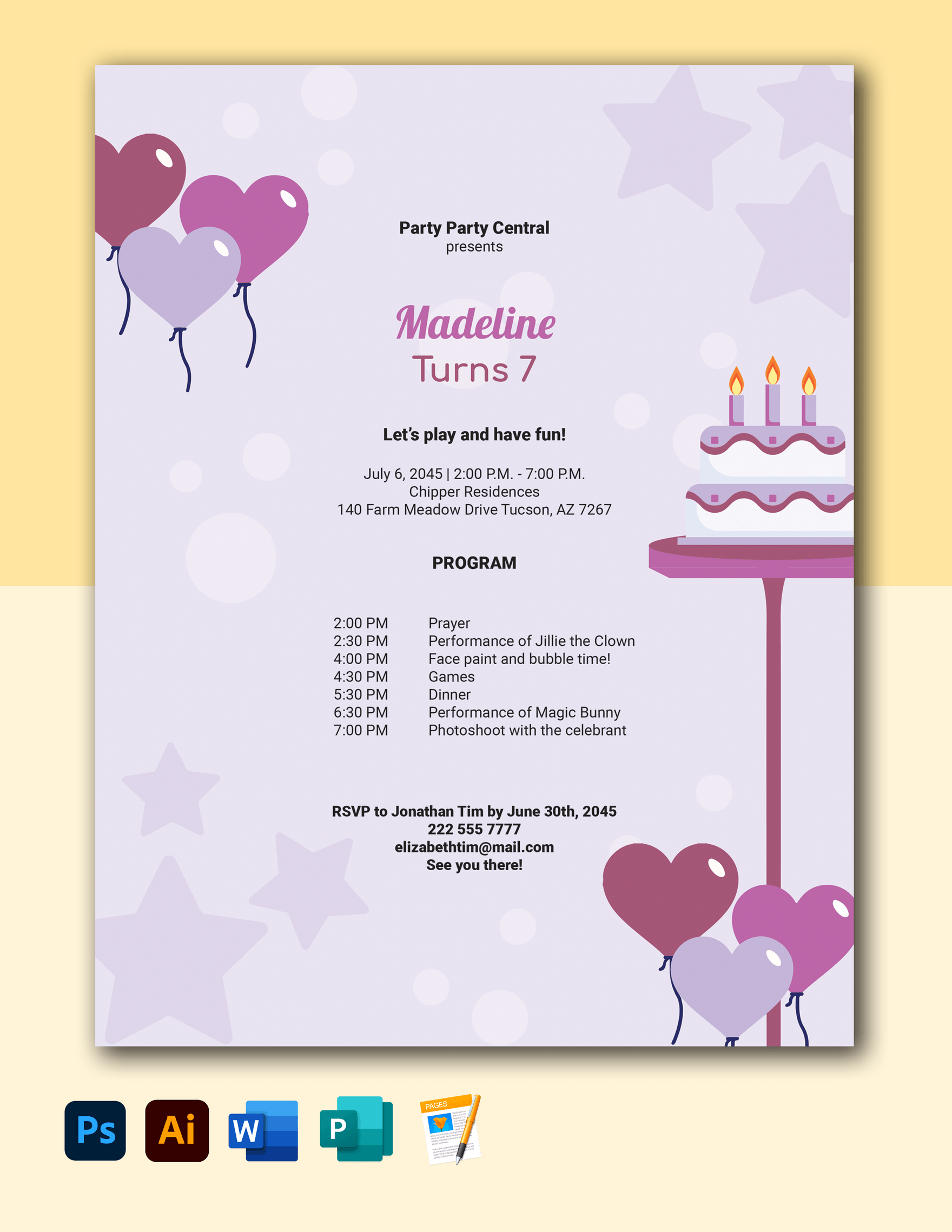 Kid Birthday Program Template in Pages, Word, Illustrator, PSD