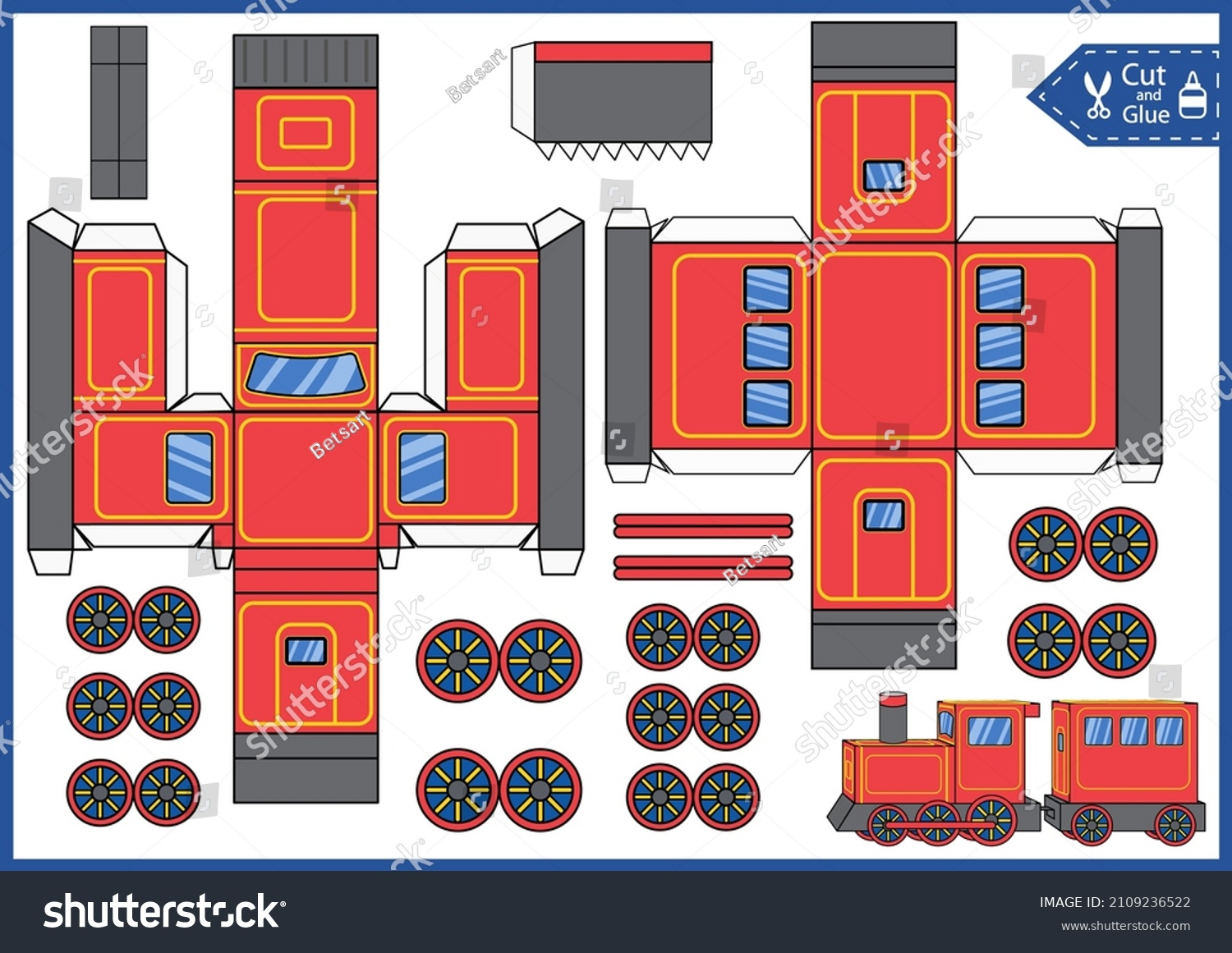 Kids Craft Cut Glue Paper Train Stock Vector (Royalty Free