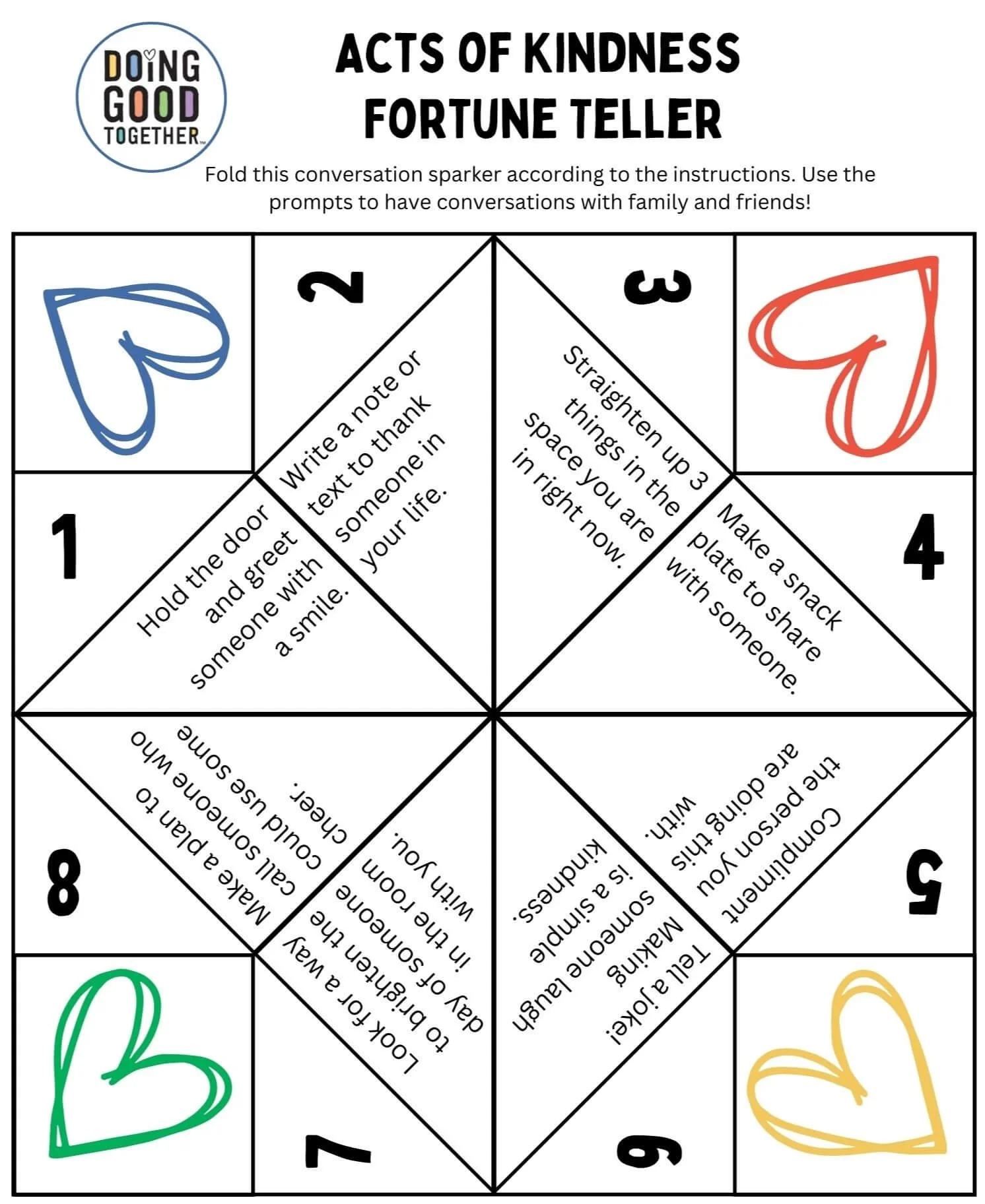Kindness Fortune Tellers—Free Printables for Kids — Doing Good