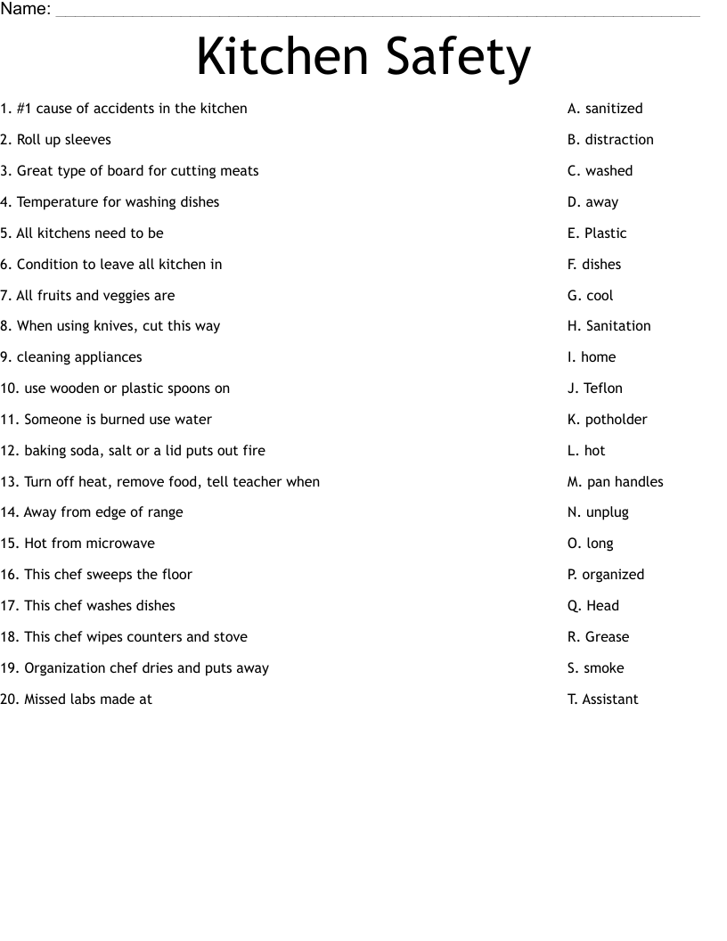 Kitchen Safety Worksheet - WordMint Kitchen Safety Worksheet - WordMint