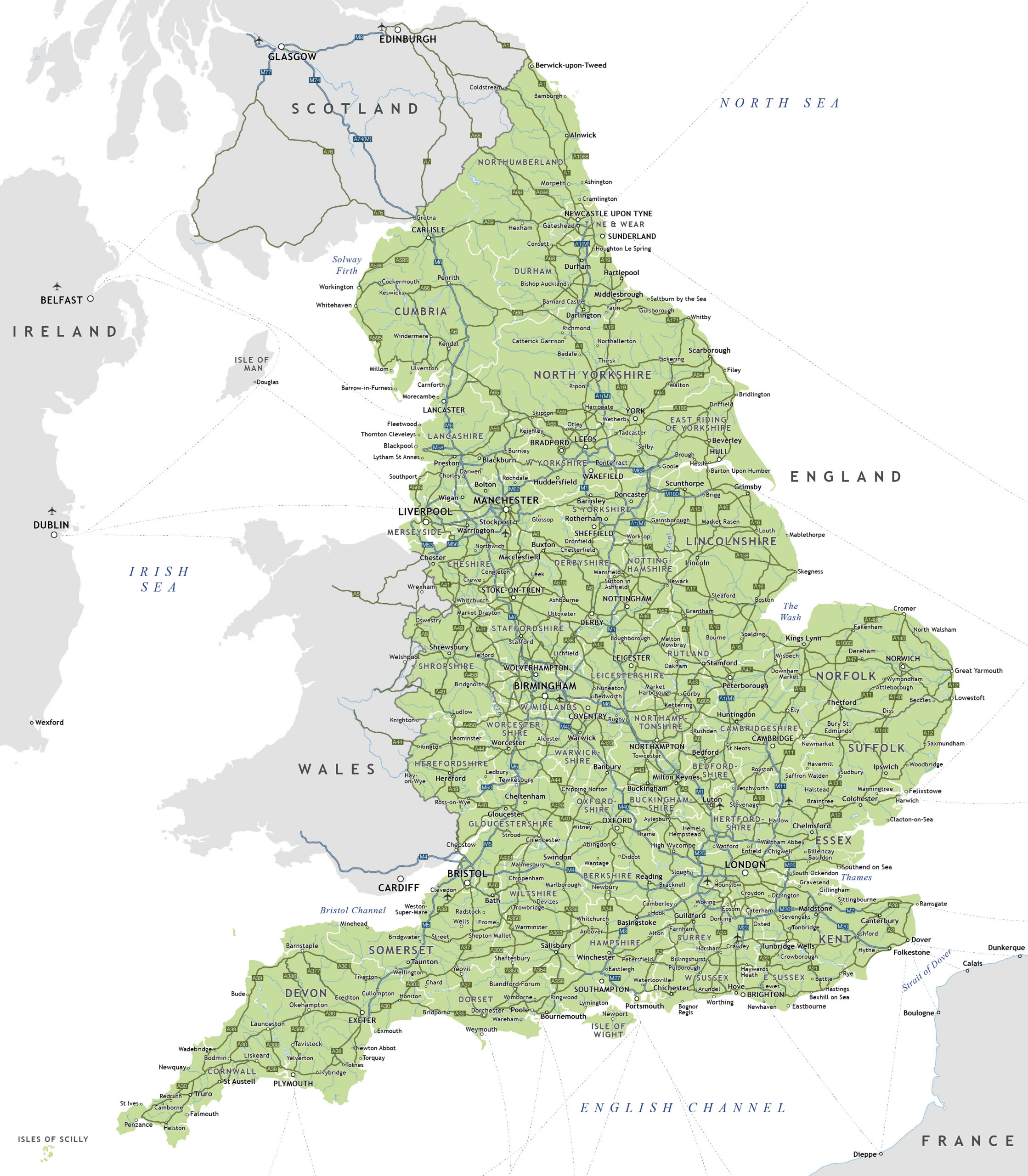 Large detailed highways map of England with cities  England