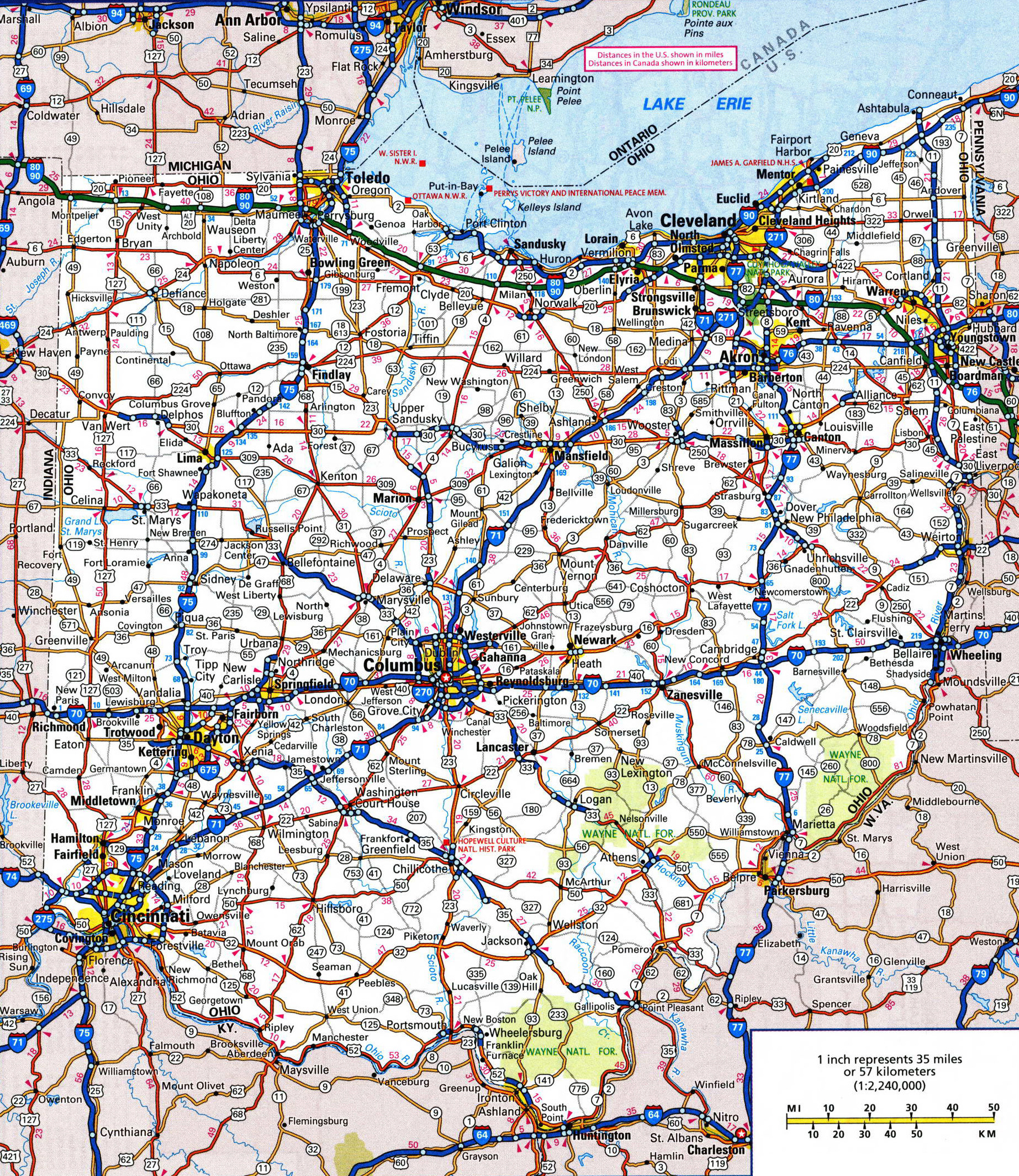 Large detailed roads and highways map of Ohio state with all
