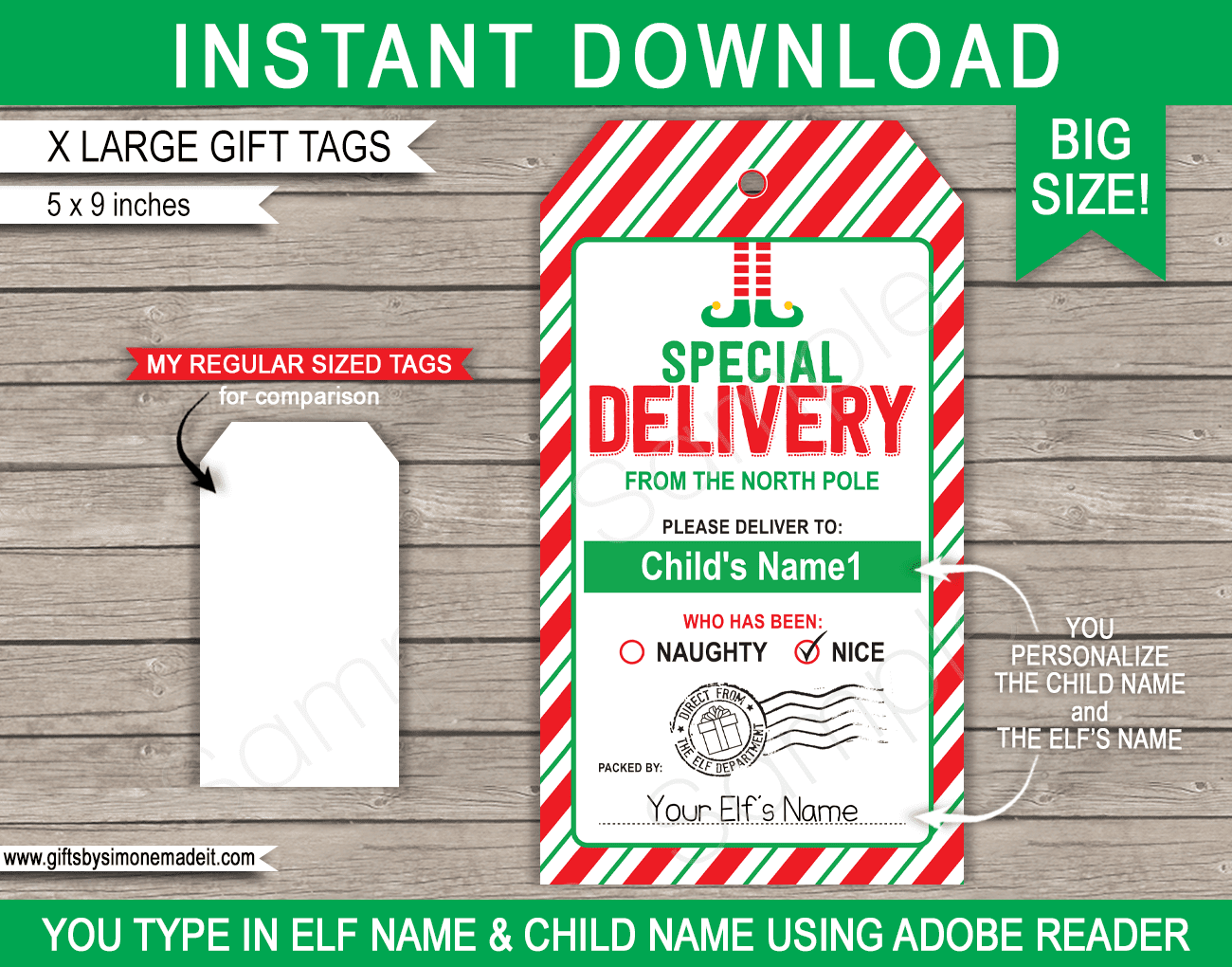 Large Elf Christmas Gift Tags