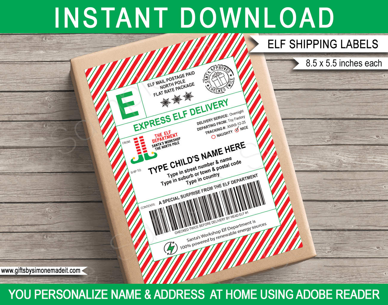 Large Elf Mail Shipping Labels - USPS style Large Elf Mail Shipping Labels - USPS style