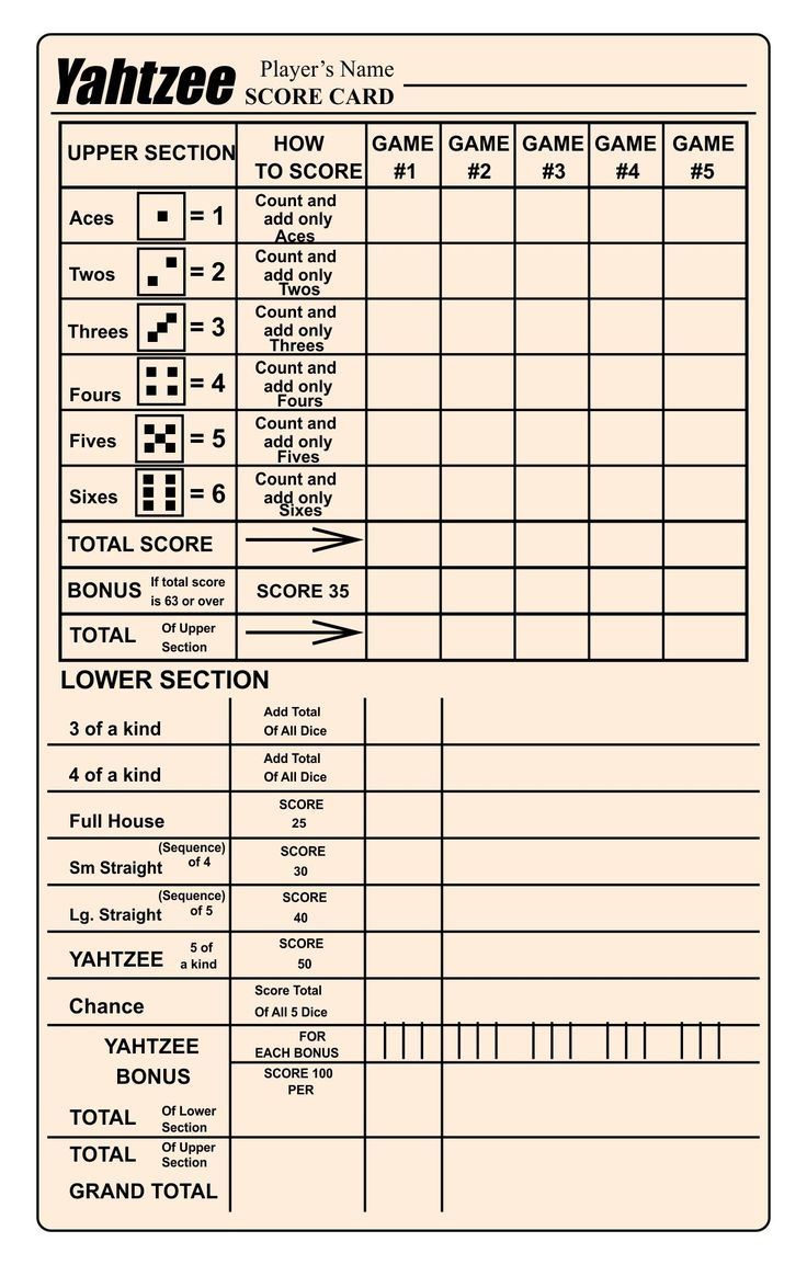 Large Yahtzee Score Sheets -  Free PDF Printables  Printablee