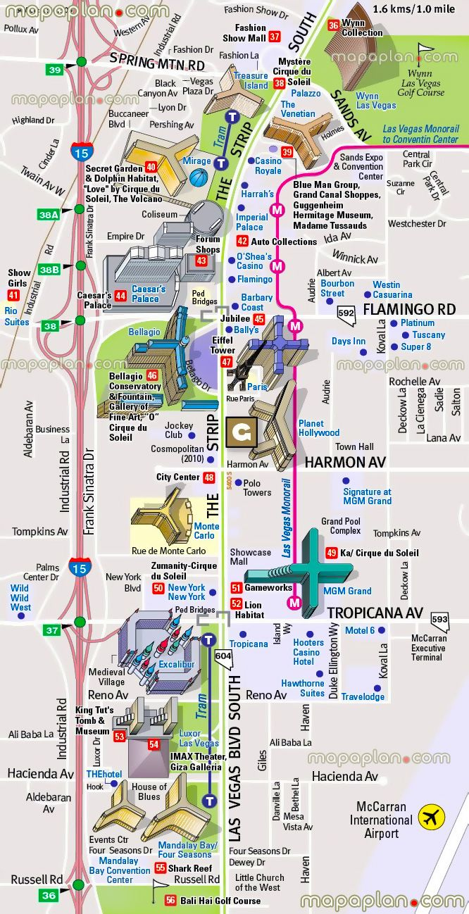 Las Vegas map of things to do - Detailed road & street names plan