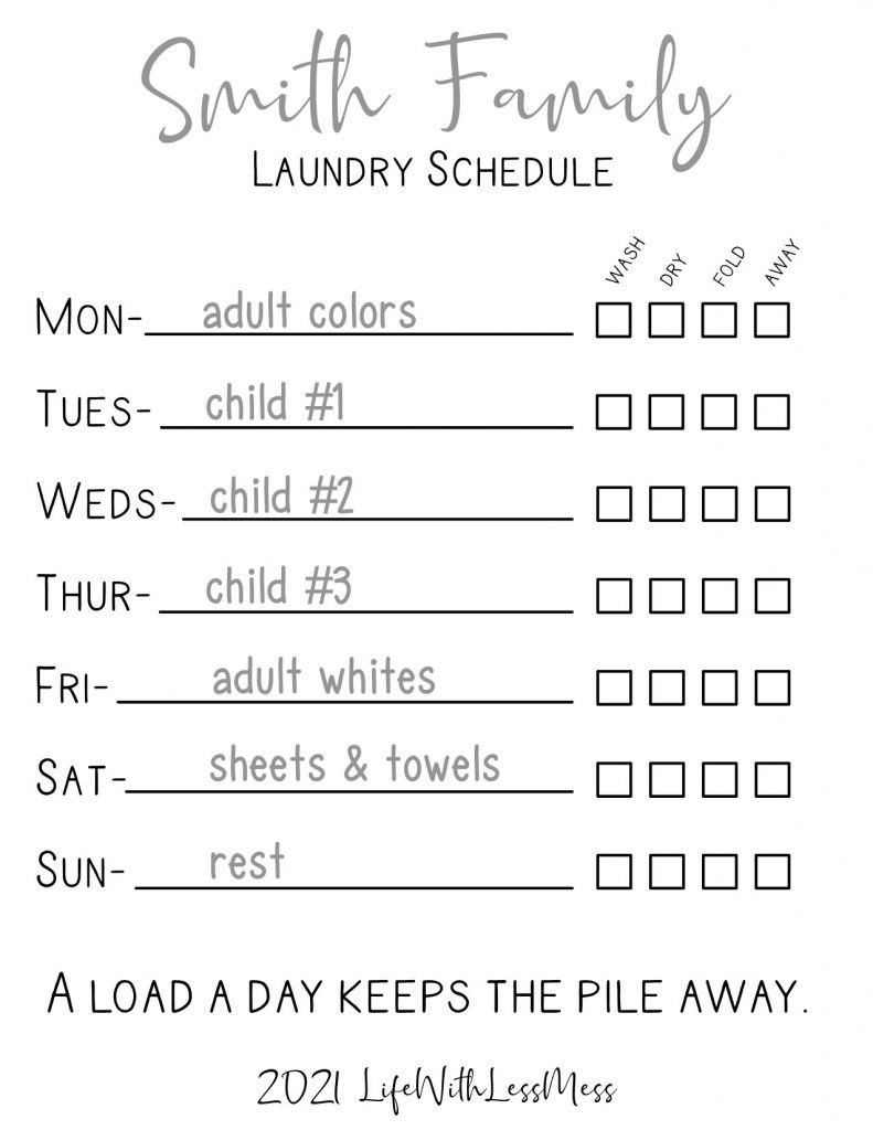 Laundry Schedule [Printable] - Life with Less Mess