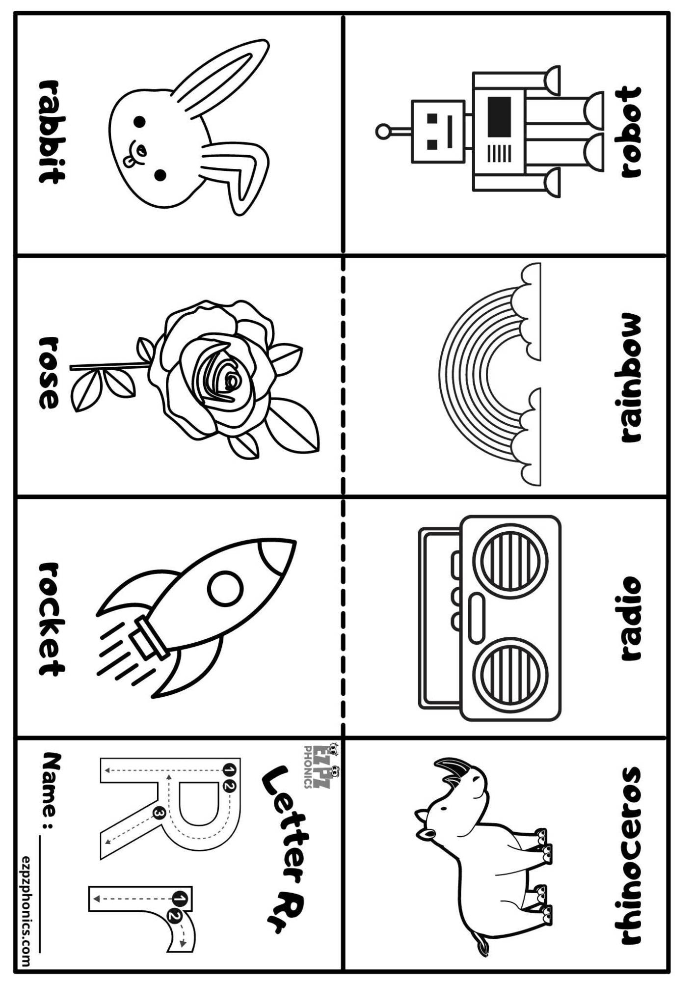 Letter R Mini Coloring Book Free Printable PDF - ezpzphonics