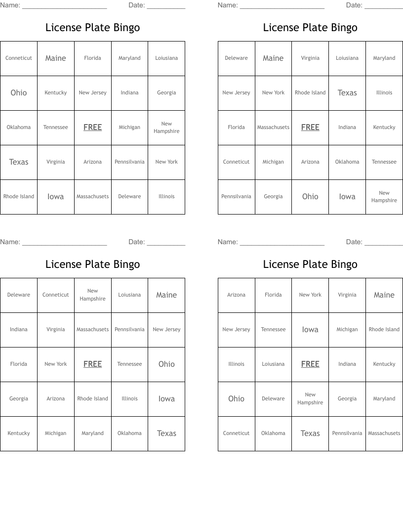 License Plate Bingo - WordMint