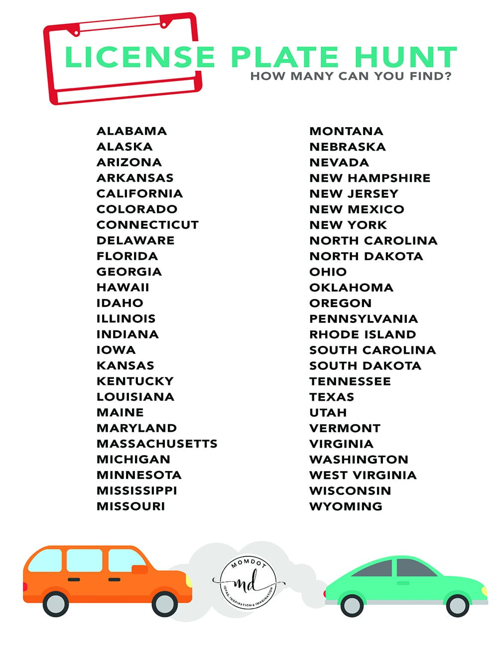 License Plate Game Printable for Road Trip Travel - Momdot License Plate Game Printable for Road Trip Travel - Momdot
