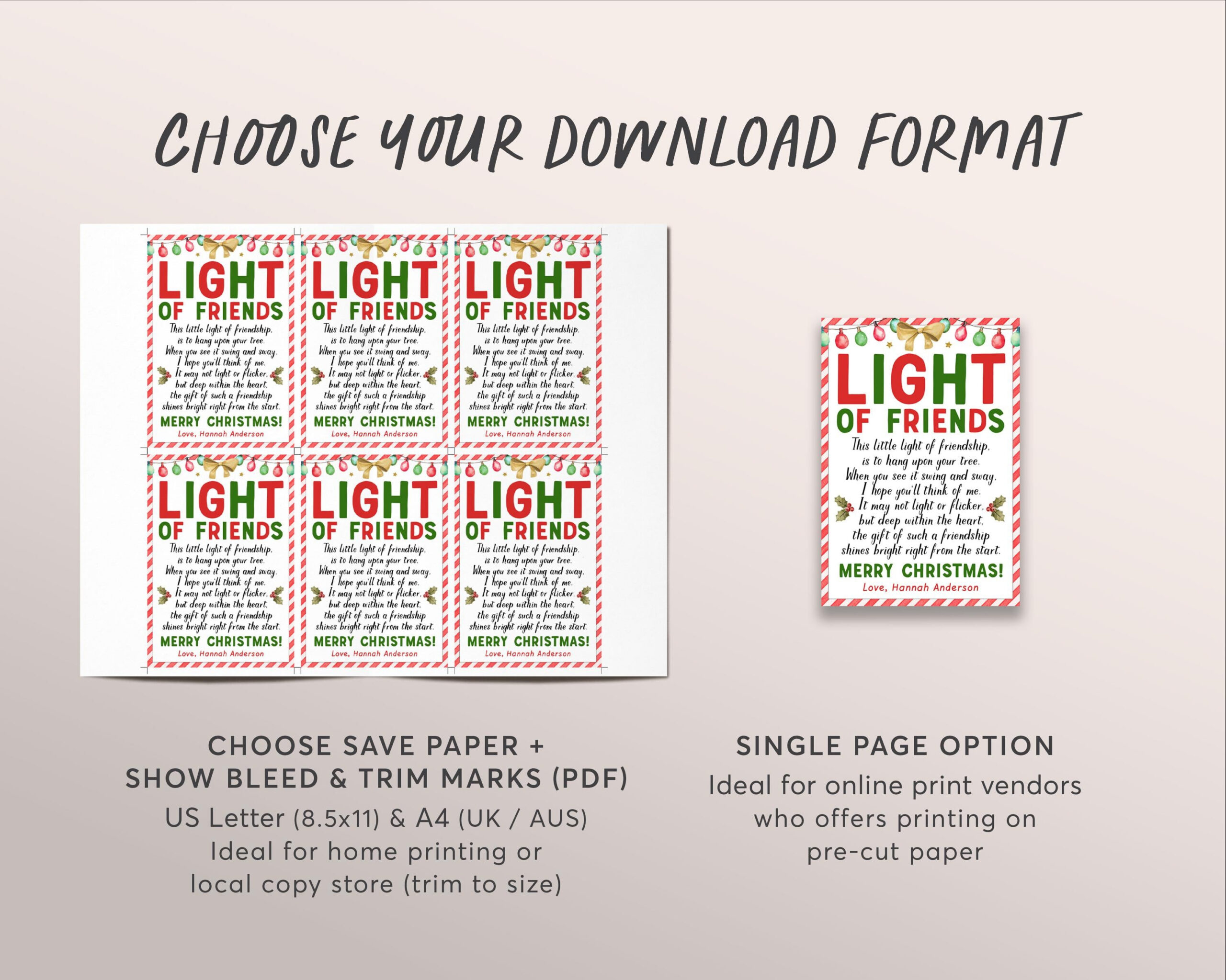 Light of Friends Card Poem Editable Template, Light of Friendship Christmas Ornament, Holiday Thank You Appreciation Favor Tag Gift Tag Light of Friends Card Poem Editable Template, Light of Friendship Christmas Ornament, Holiday Thank You Appreciation Favor Tag Gift Tag