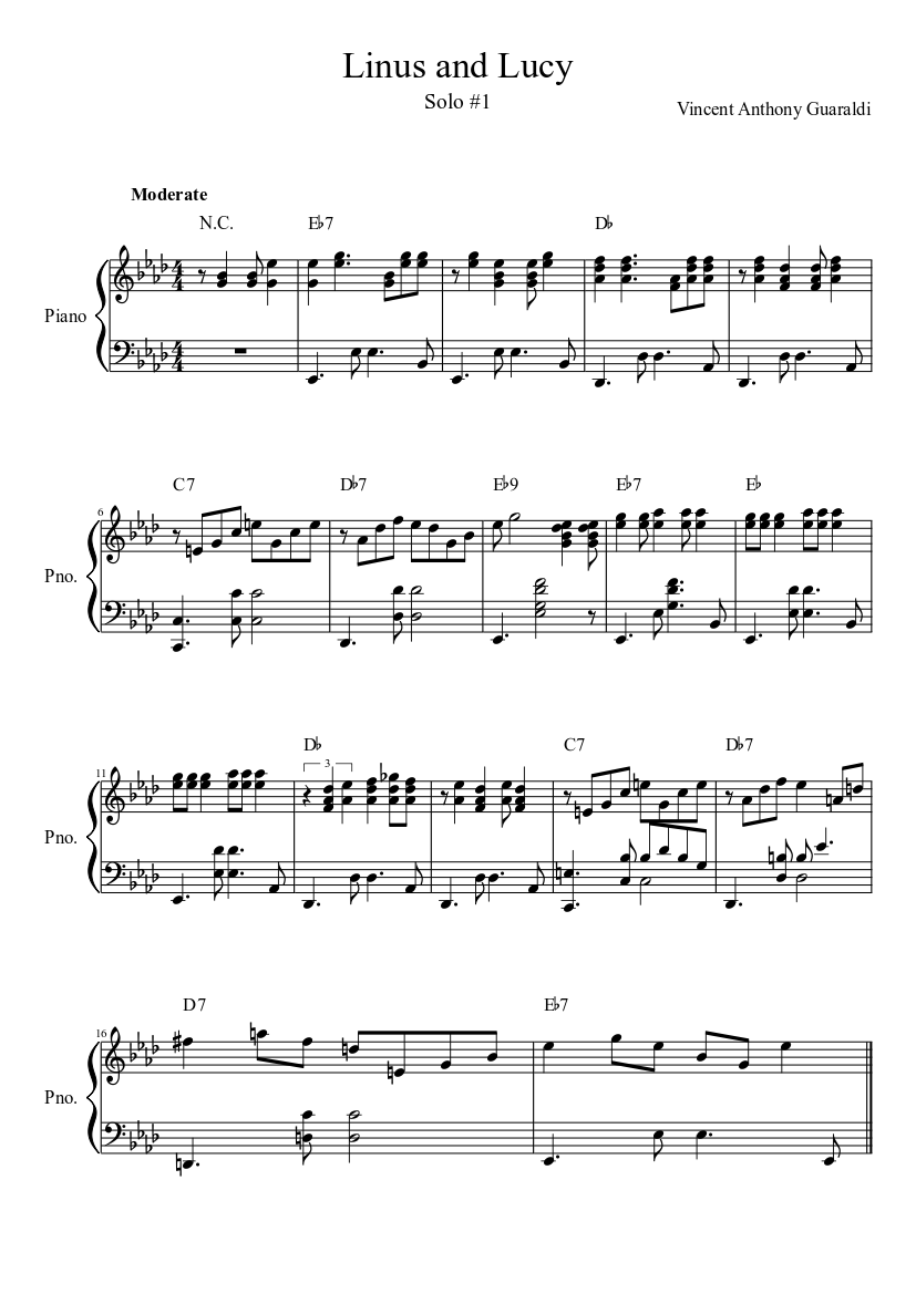 Linus & Lucy Solo # Sheet Music for Piano (Solo) easy MuseScore Linus & Lucy Solo # Sheet Music for Piano (Solo) easy MuseScore