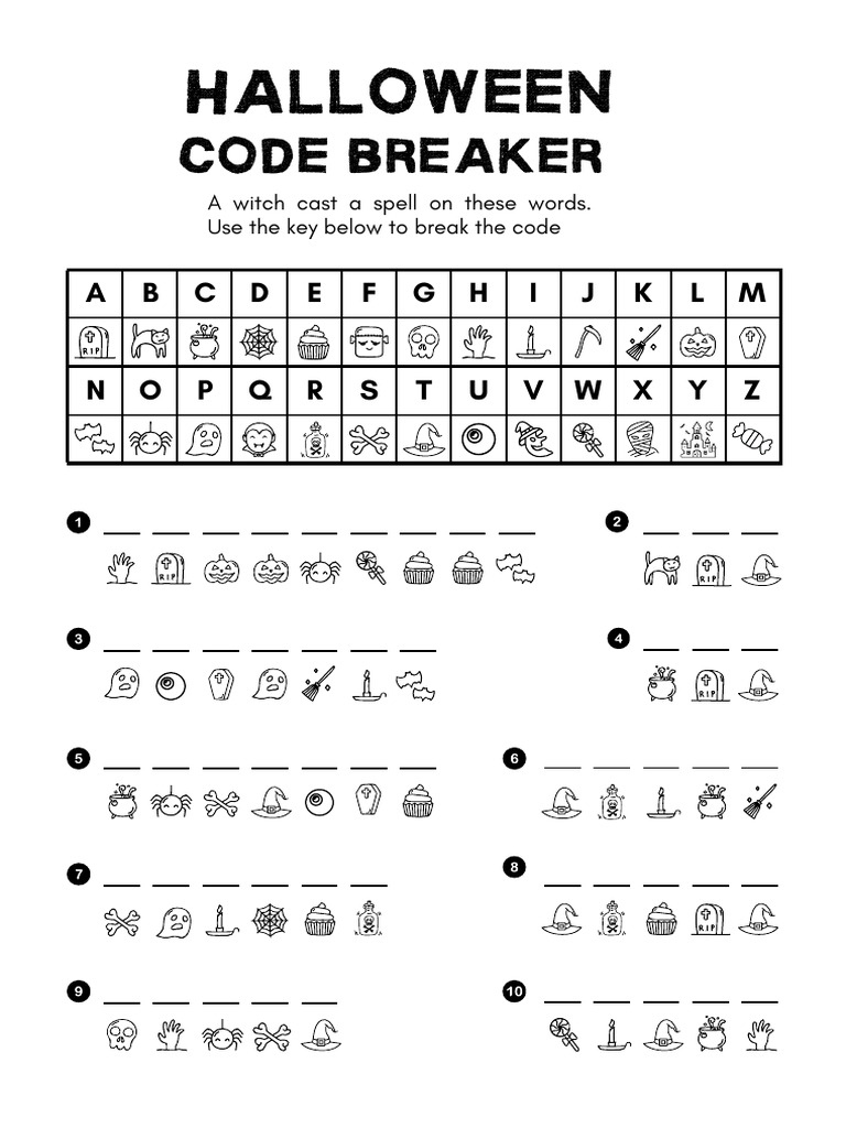 Magenta Halloween Code Breaker Worksheet  PDF