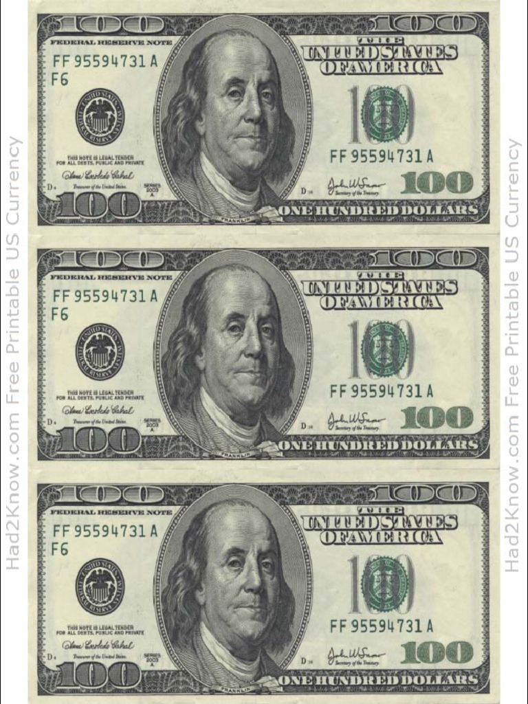 Main One Hundred Dollar Bill Template Front  PDF
