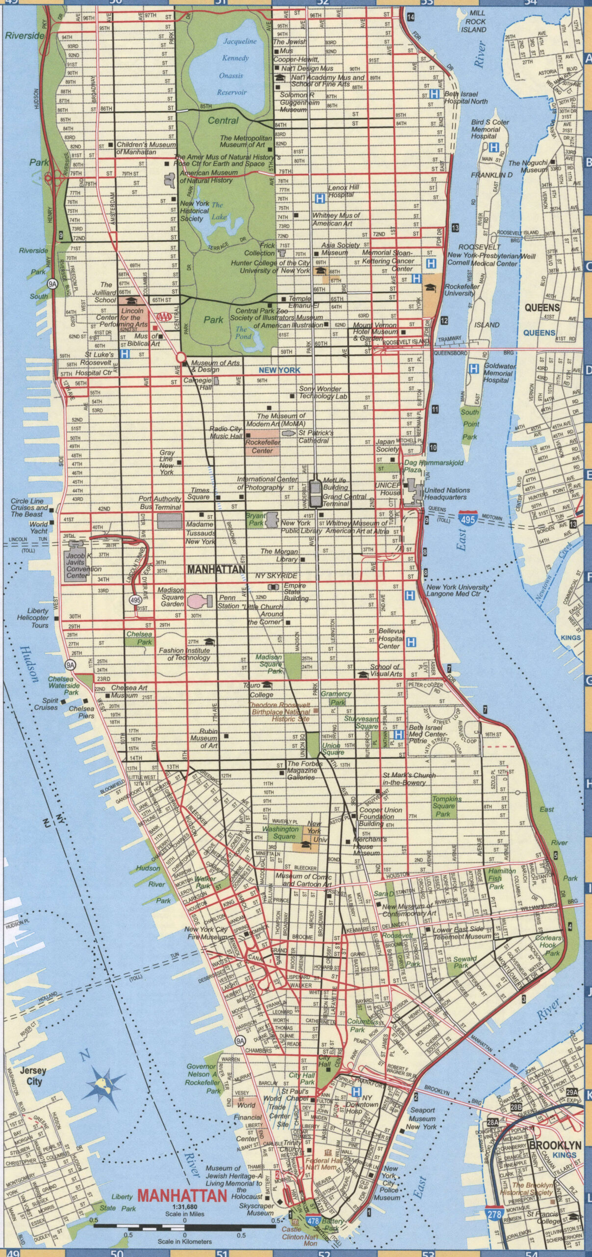Manhattan NY road map, free printable map highway Manhattan, New York