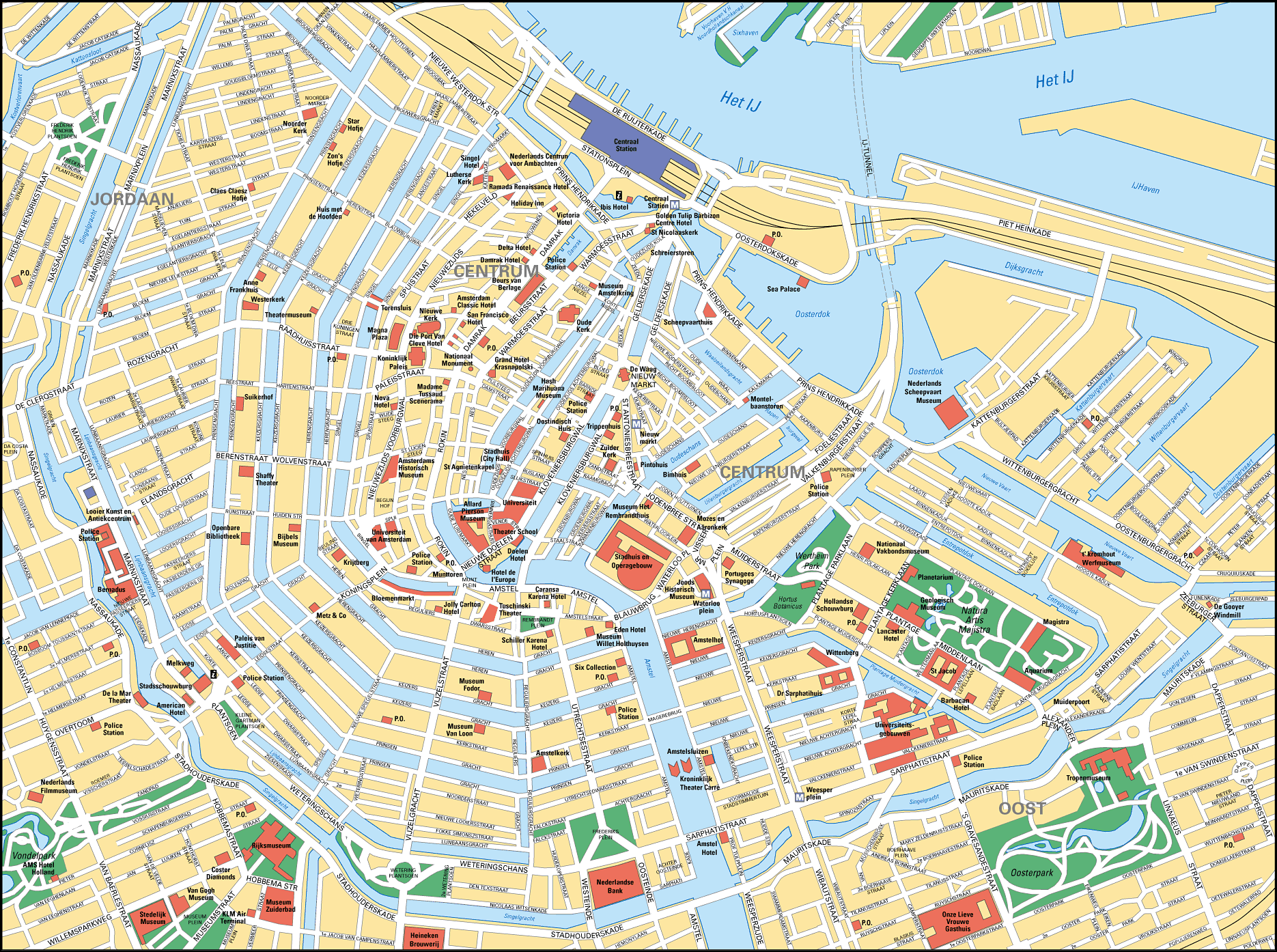 Map of Amsterdam tourist attractions, sightseeing & tourist tour