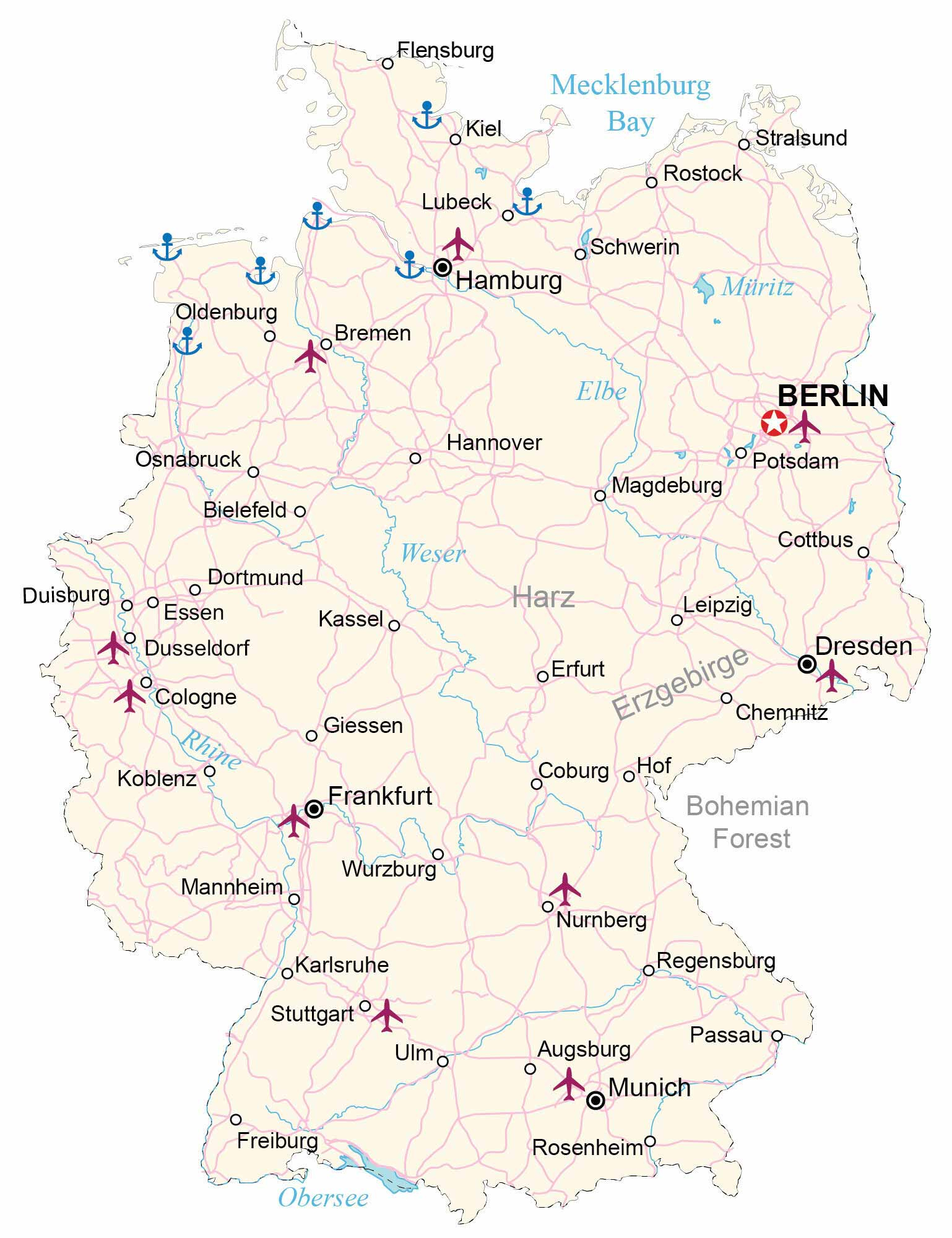 Map of Germany - Cities and Roads - GIS Geography