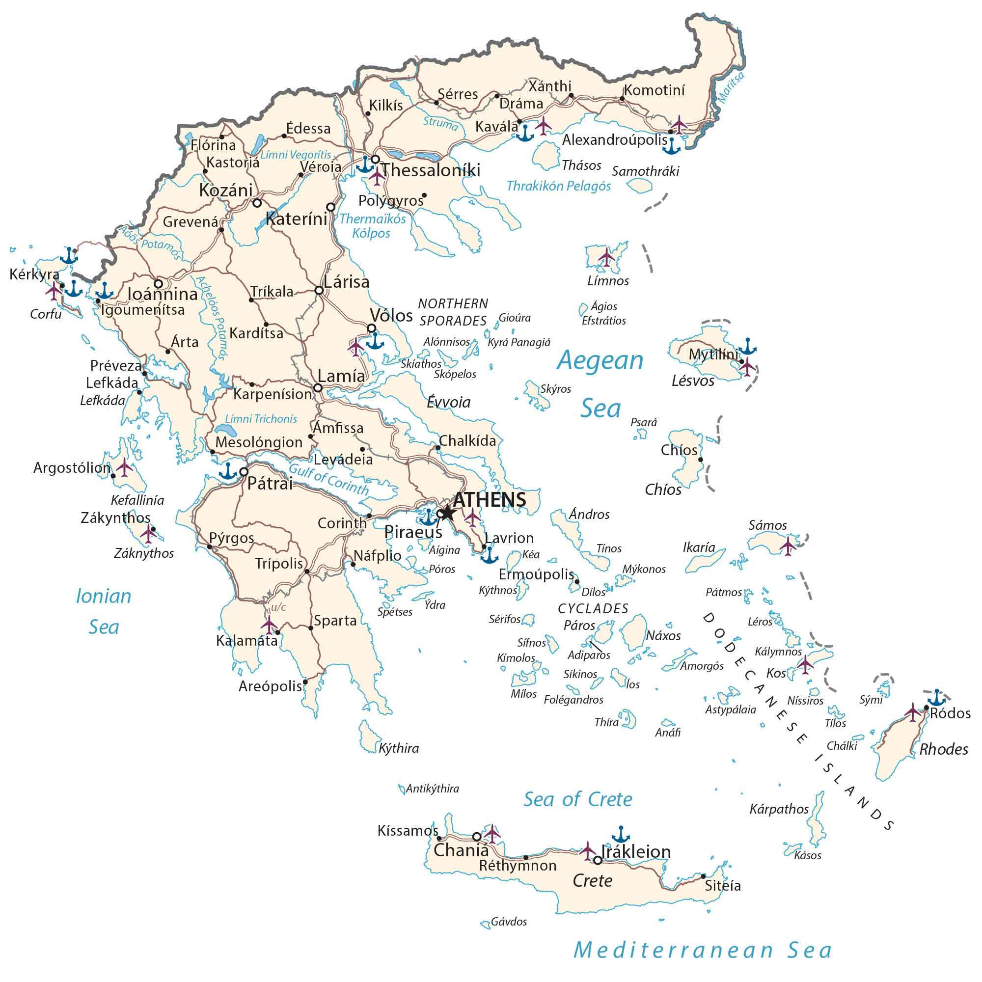 Map of Greece - Cities and Roads - GIS Geography