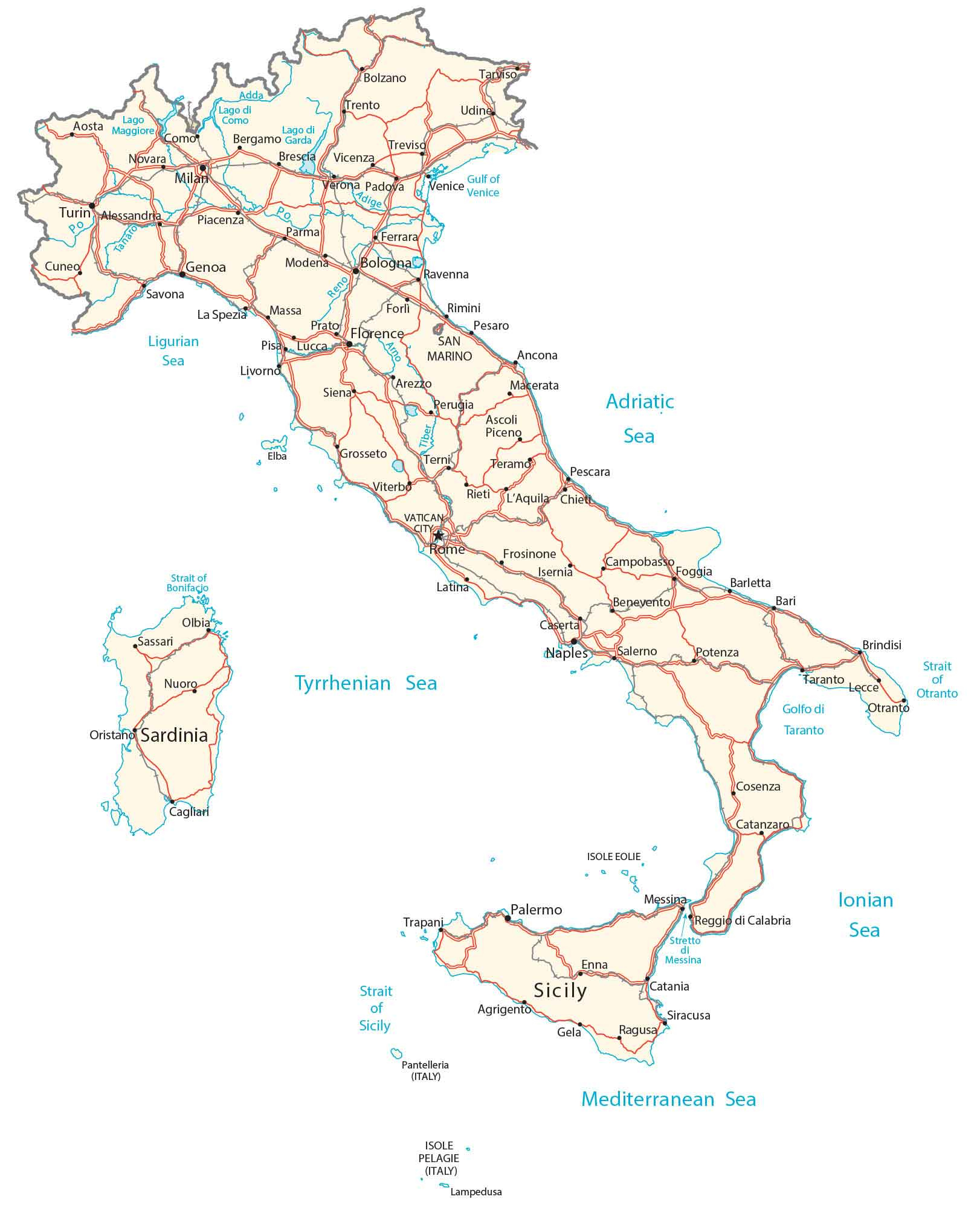 Map of Italy - Cities and Roads - GIS Geography Map of Italy - Cities and Roads - GIS Geography