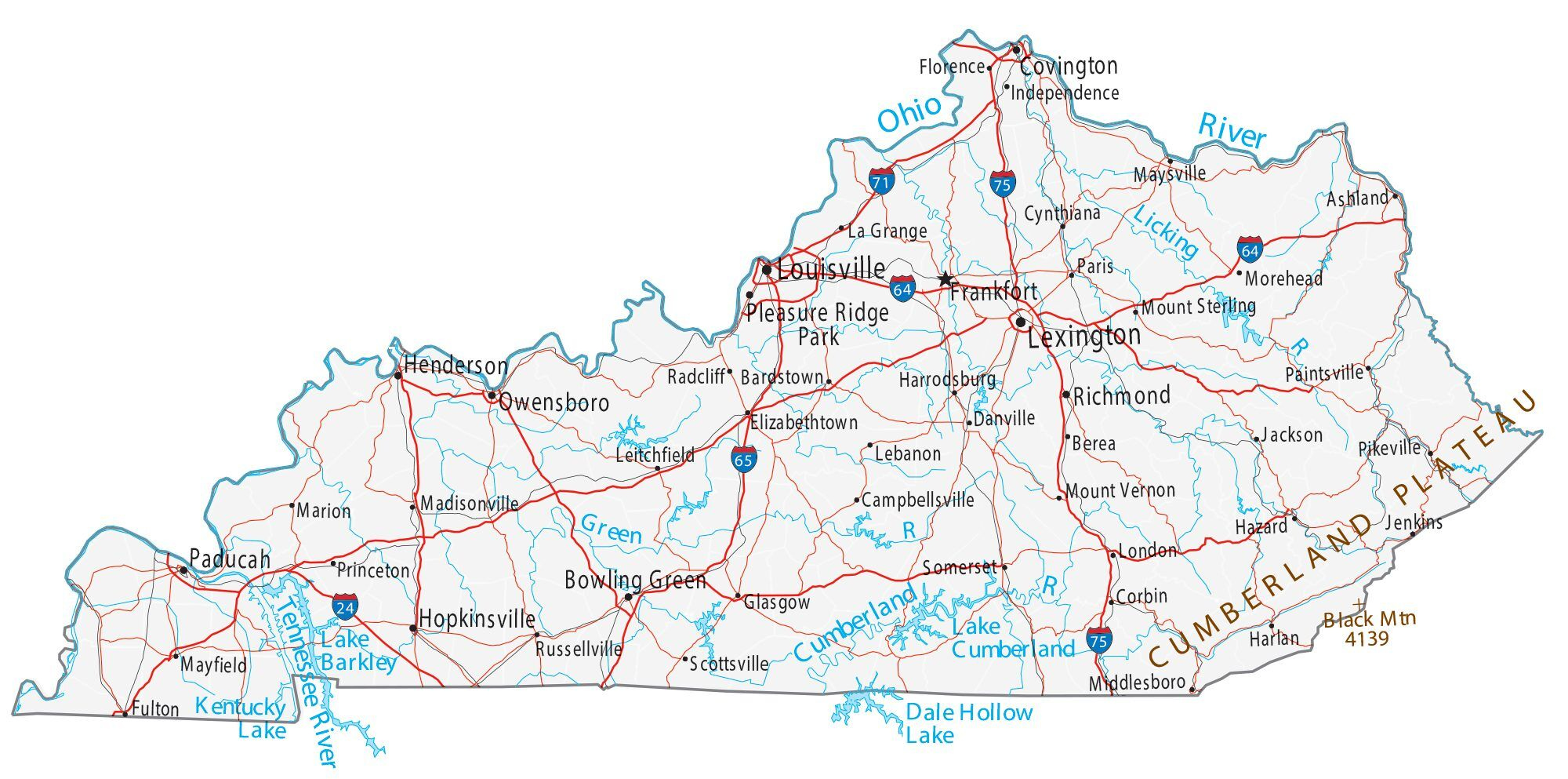 Map of Kentucky - Cities and Roads - GIS Geography