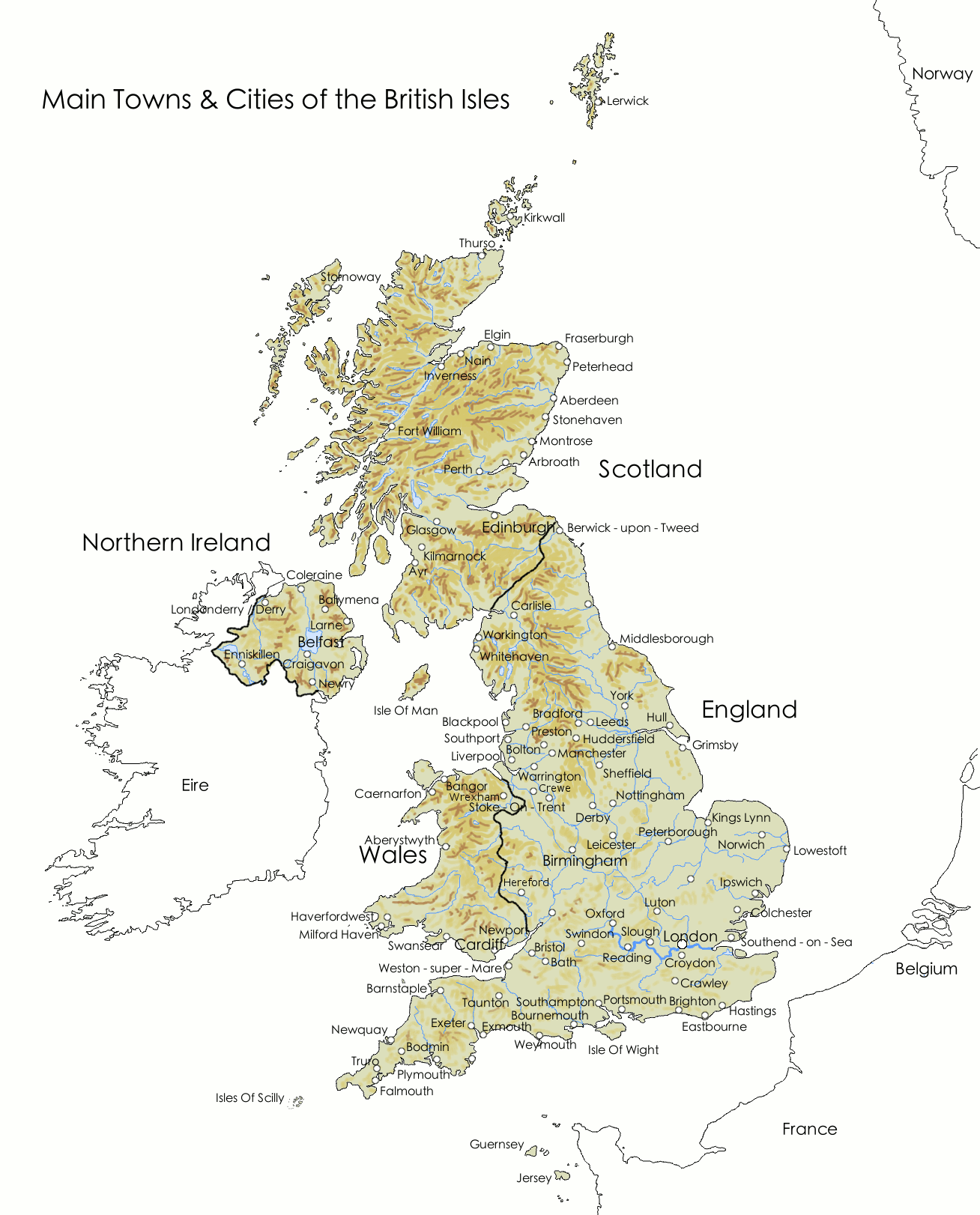 Map of Major Towns & Cities in the British Isles  Britain Visitor