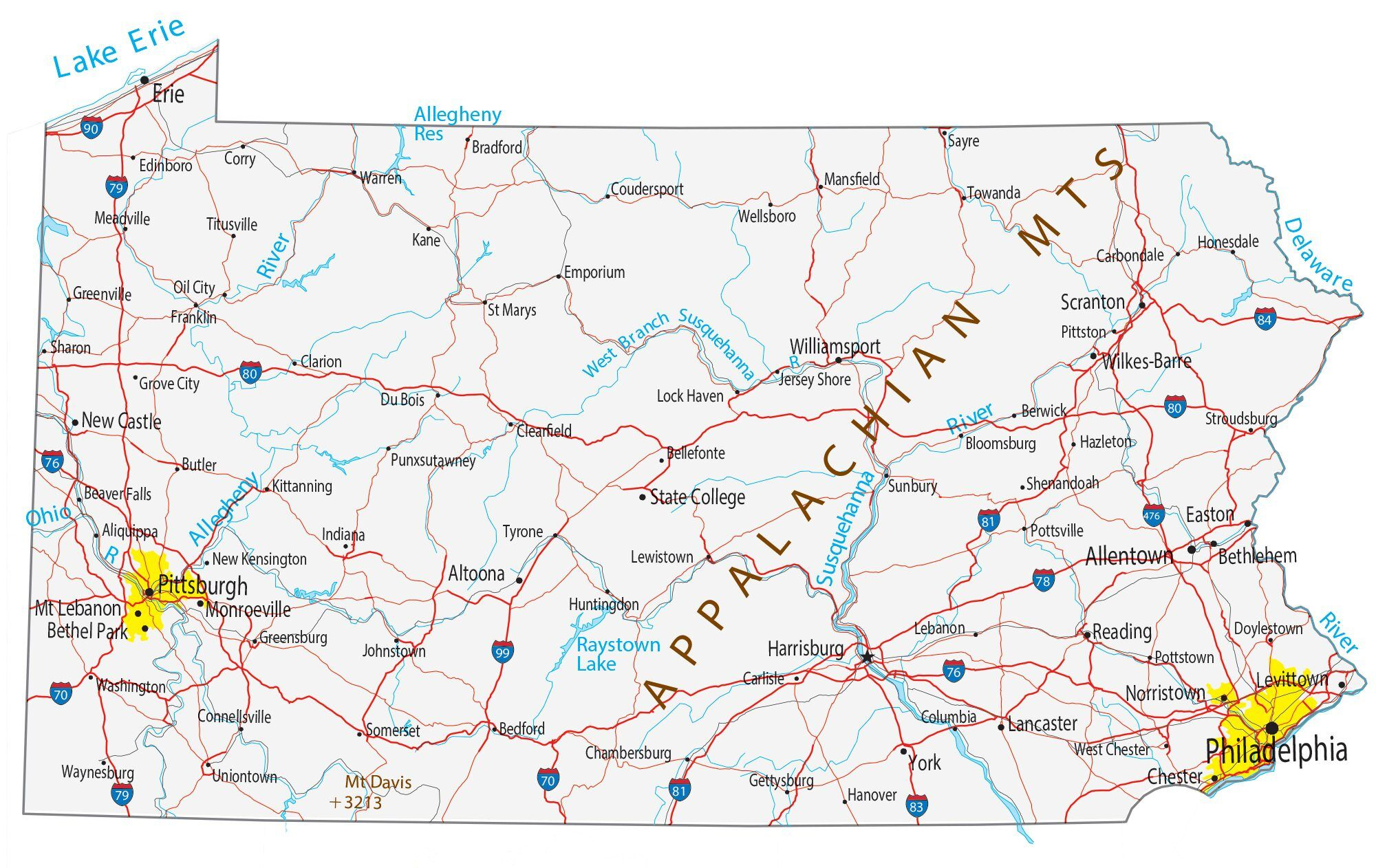 Map of Pennsylvania - Cities and Roads - GIS Geography Map of Pennsylvania - Cities and Roads - GIS Geography