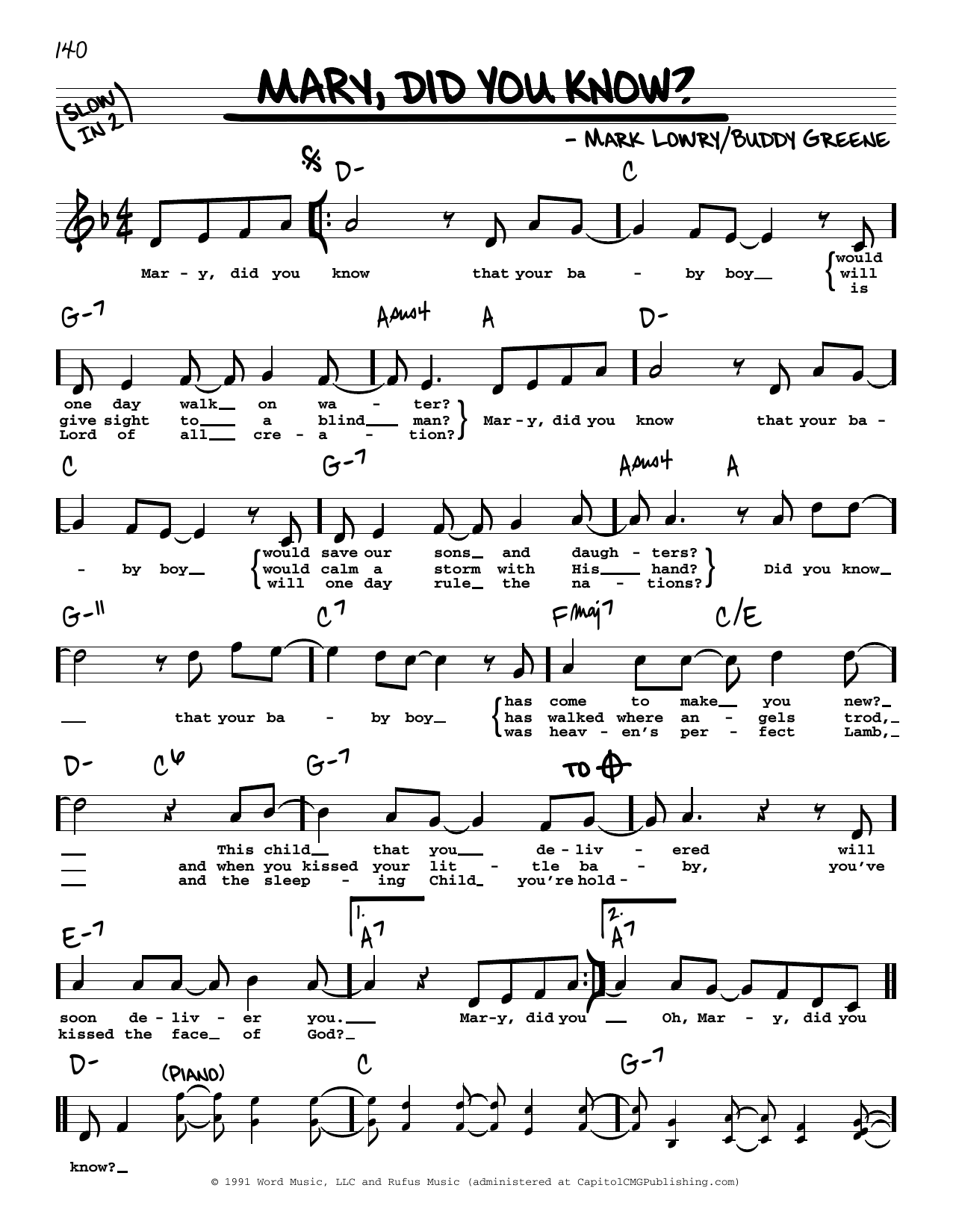 Mary, Did You Know? by Mark Lowry Sheet Music for Real Book